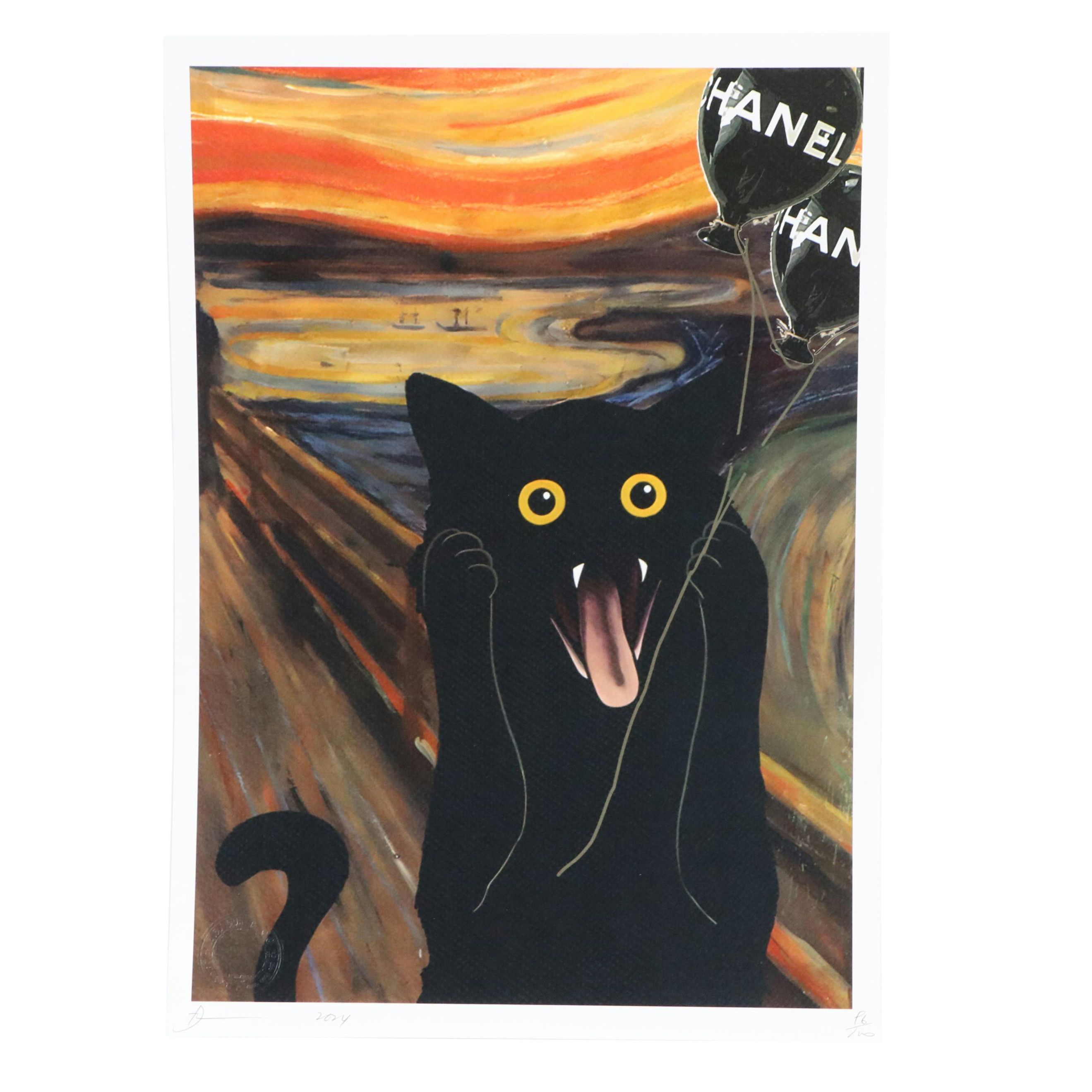 Death NYC Pop Art Graphic Print Featuring Munch's "The Scream" x Black Cat, 2024