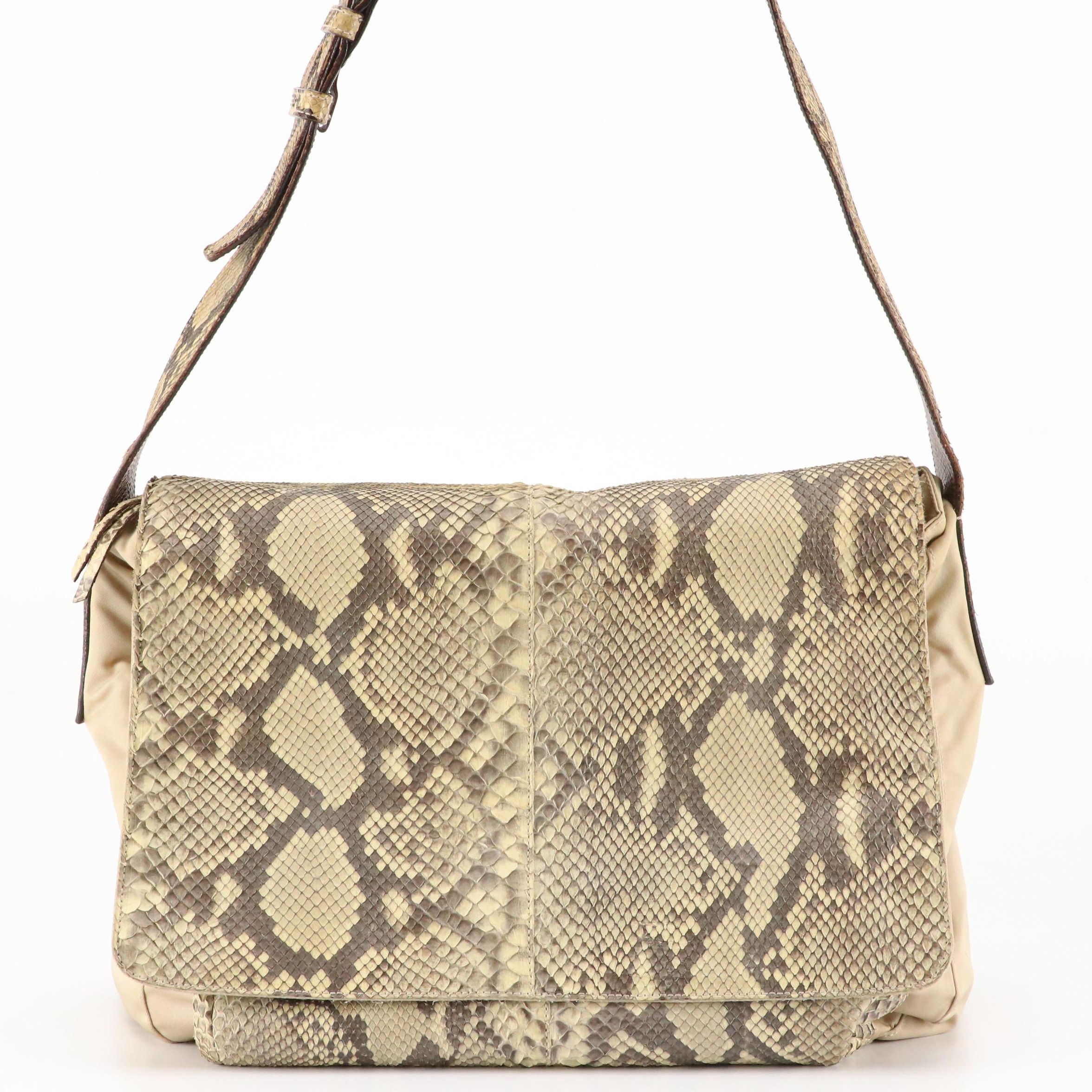 Prada Python Shoulder Bag in Beige Tessuto Nylon