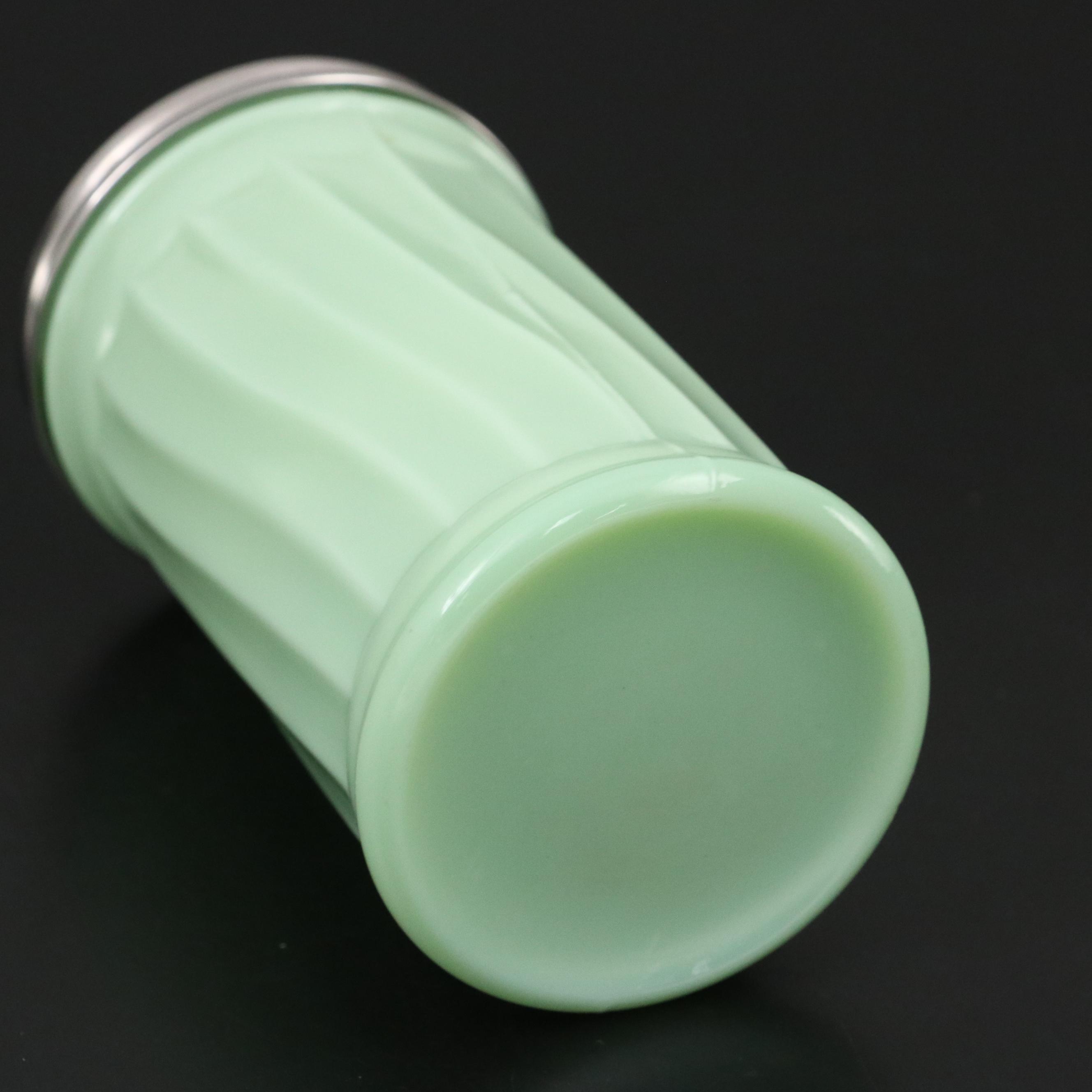 Jadeite Glass Serving Bowls and Sugar Shaker, Mid-20th Century