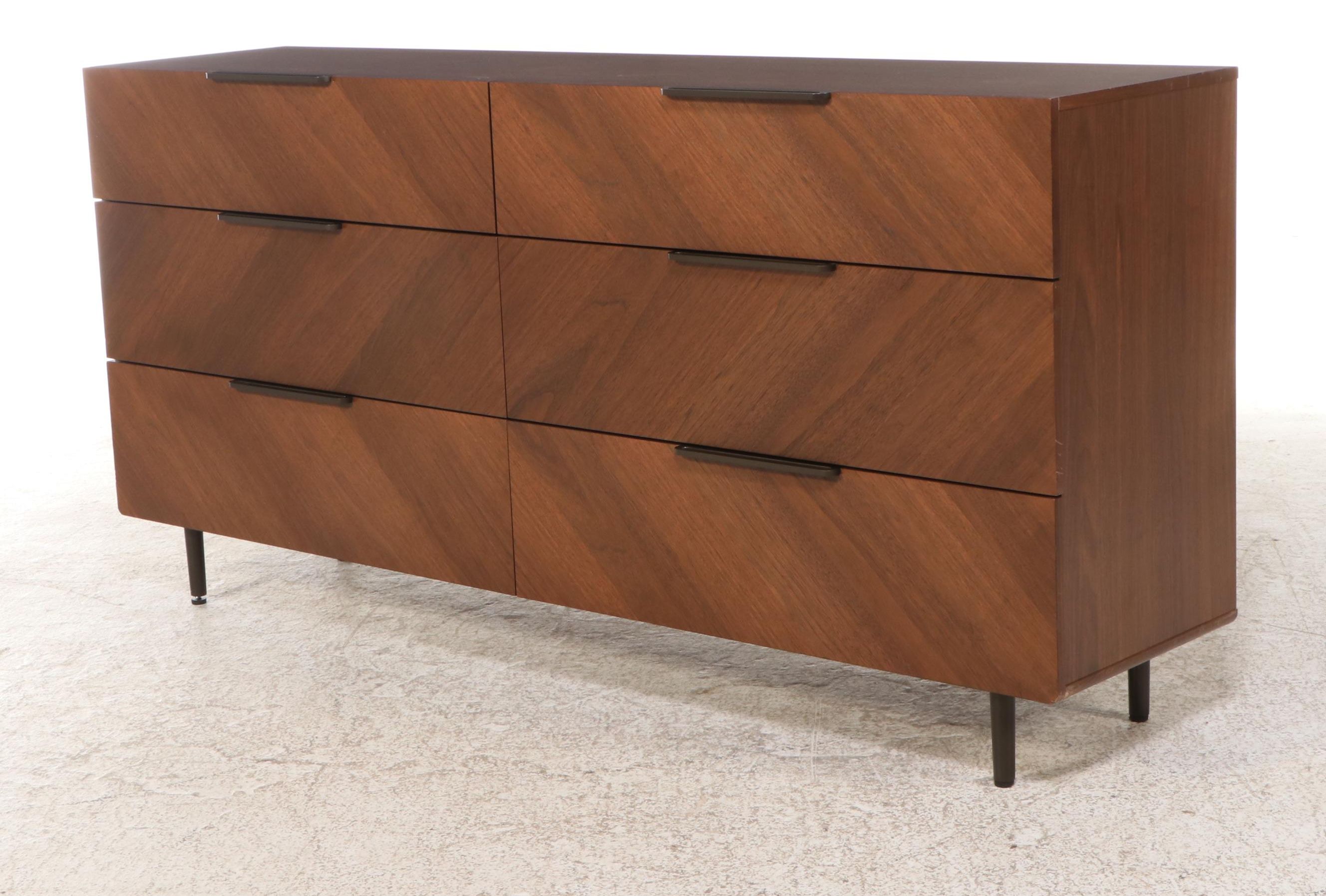 Article Mid Century Modern Style Walnut Six-Drawer Chest