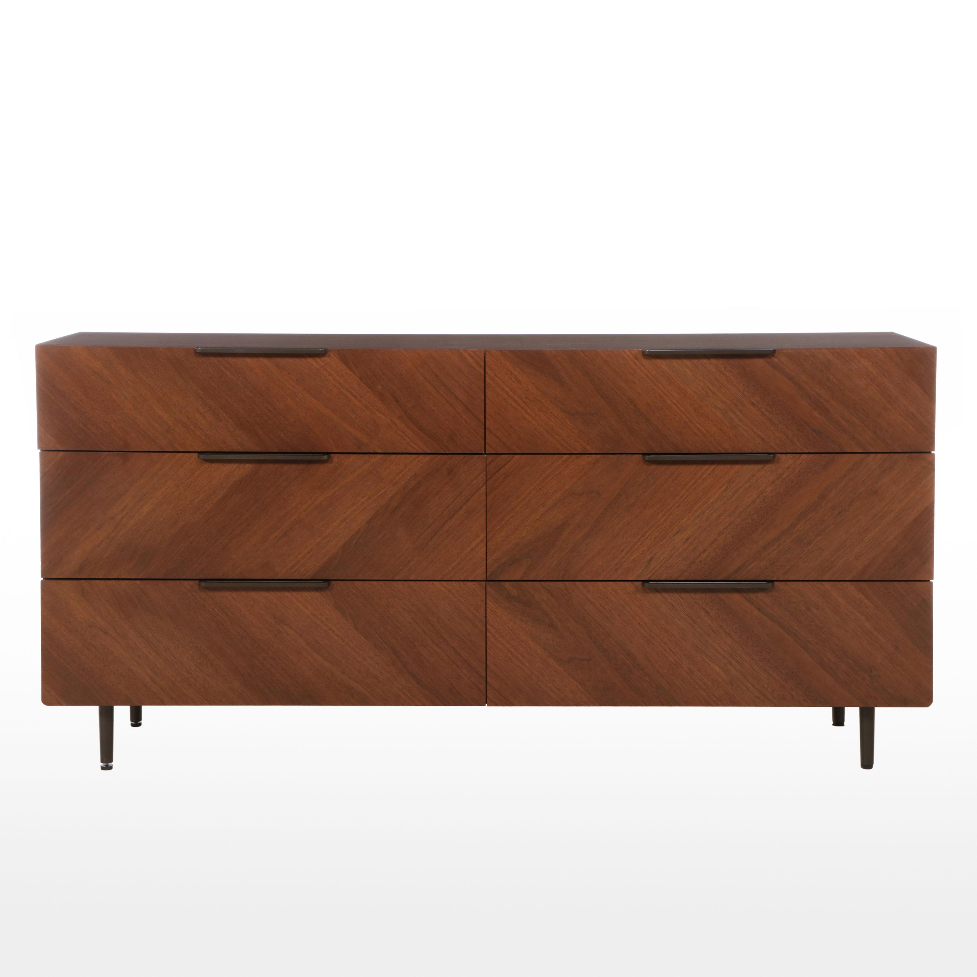 Article Mid Century Modern Style Walnut Six-Drawer Chest