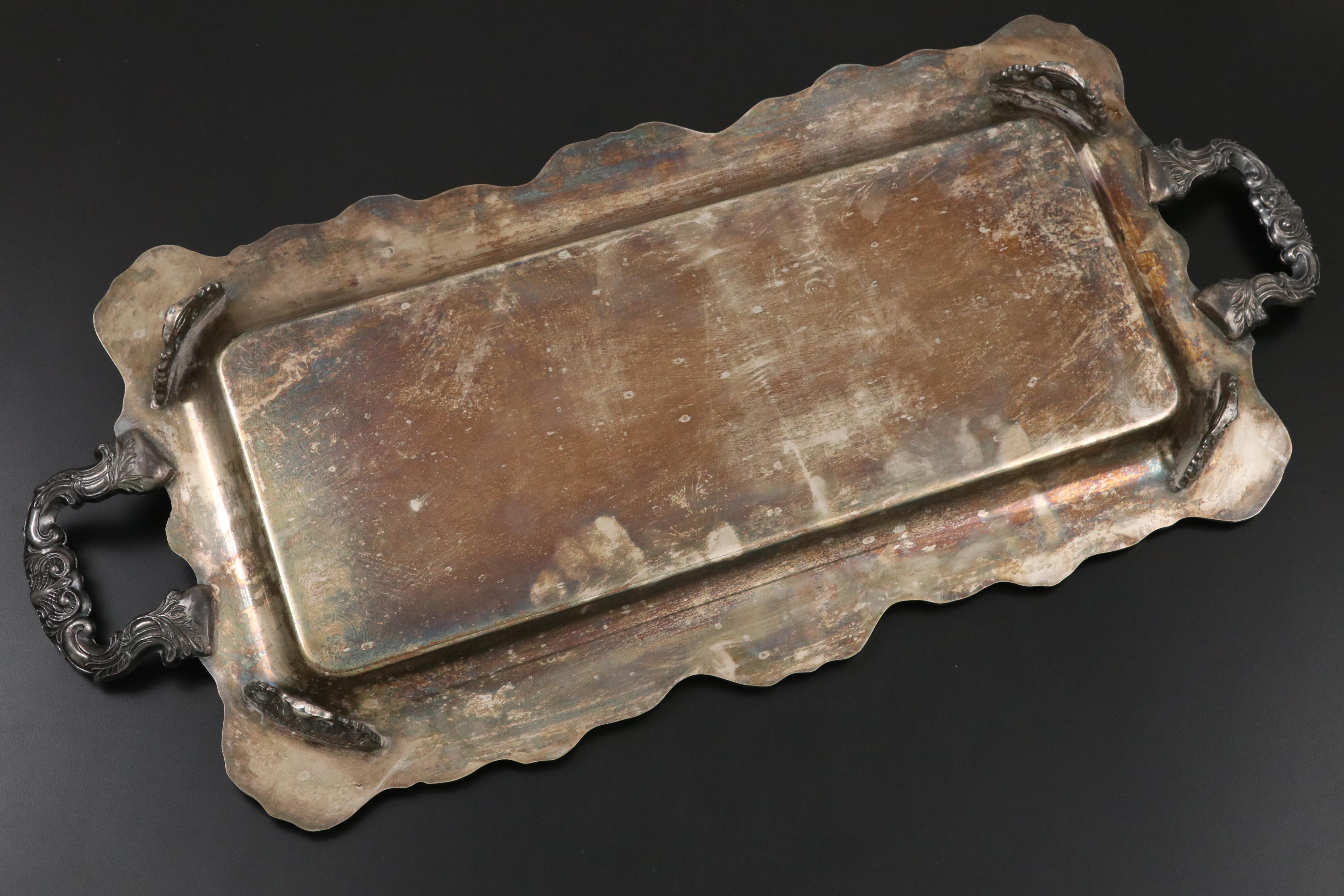 Acanthus Silver Plate Tea and Coffee Service with Hammered Silver Plate Teapot