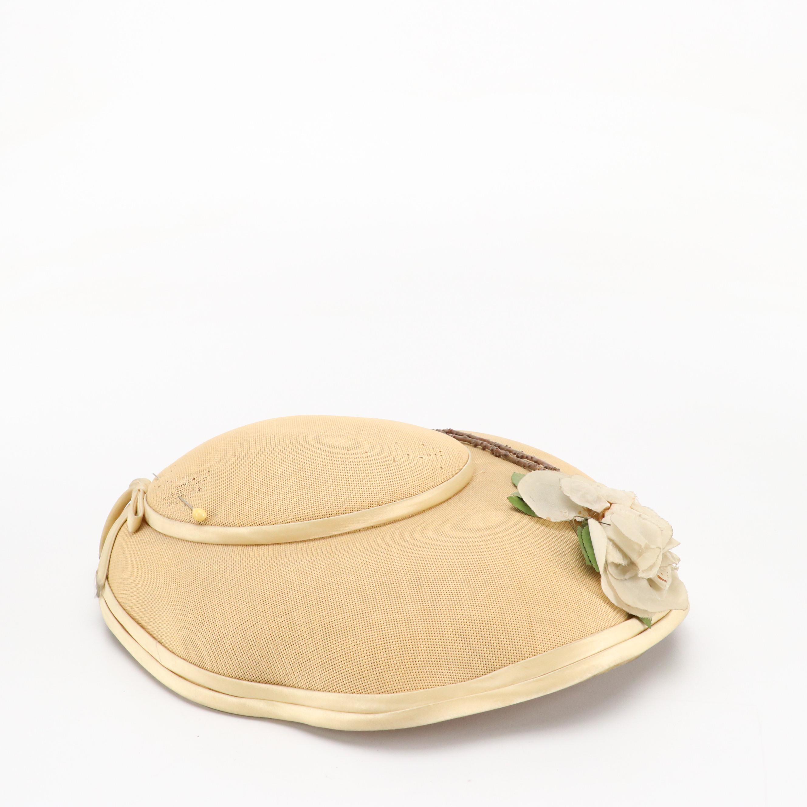 Vintage Jan Leslie Pom-Pom Hat and Other Disc Hats with Peony Floral Hat Box