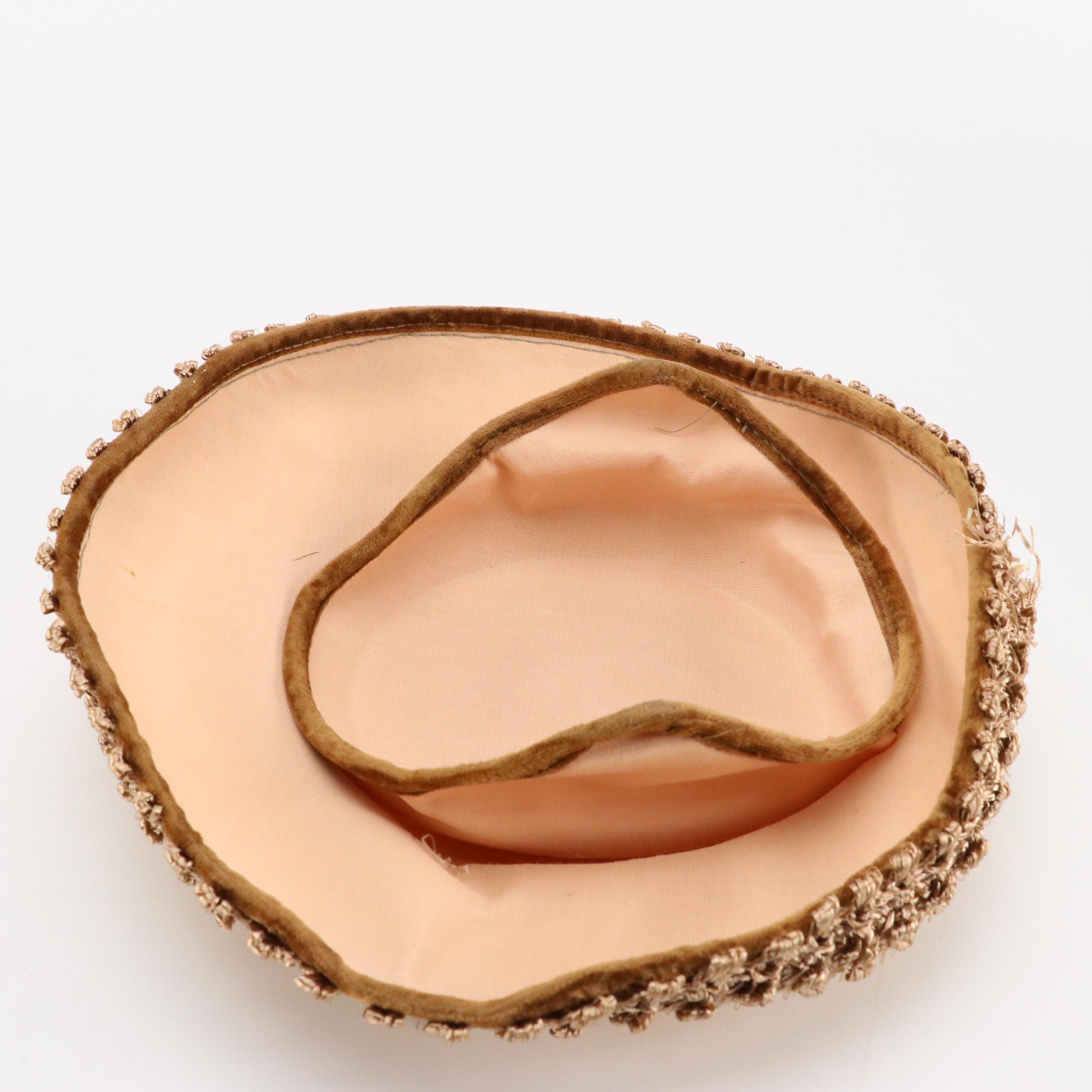 Vintage Jan Leslie Pom-Pom Hat and Other Disc Hats with Peony Floral Hat Box