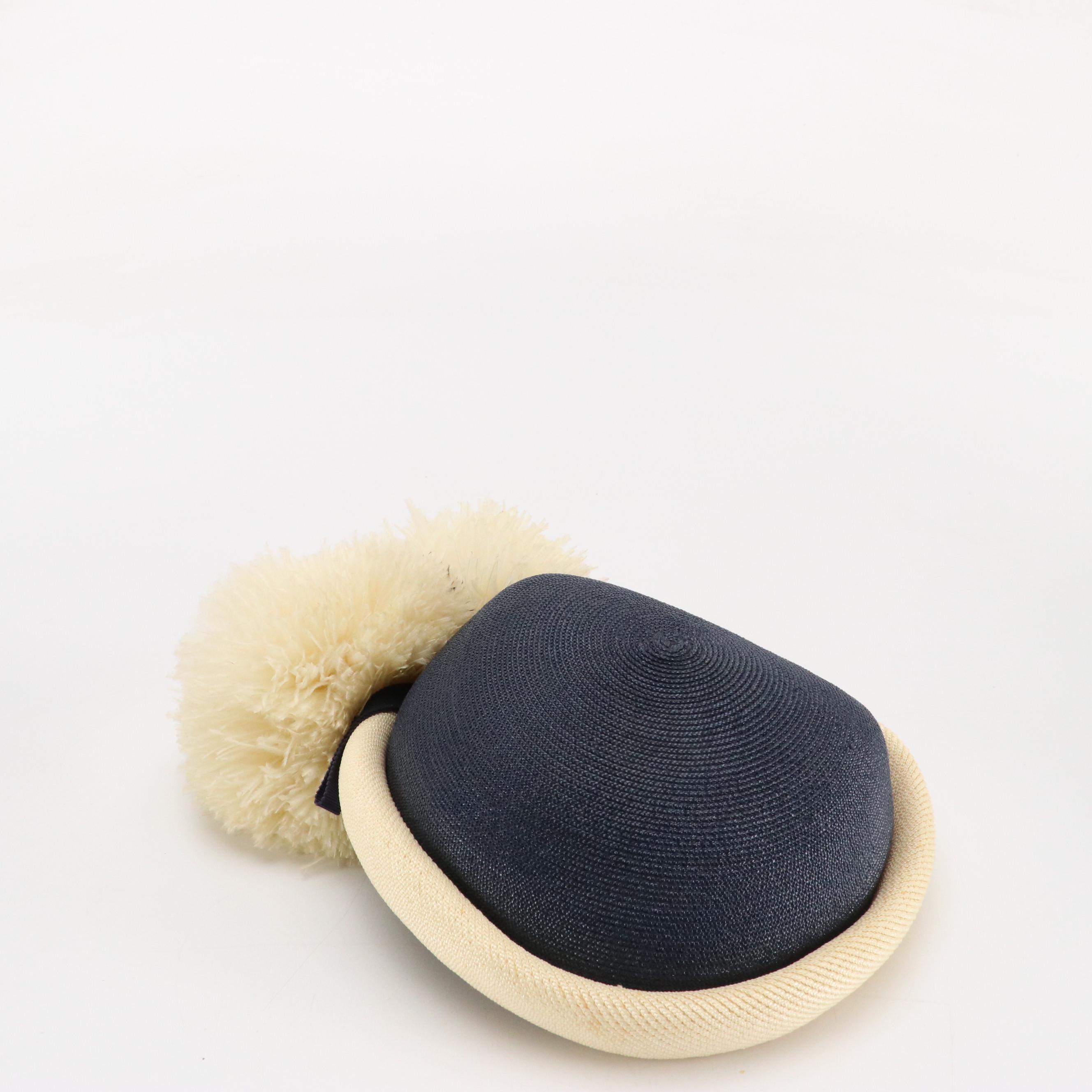 Vintage Jan Leslie Pom-Pom Hat and Other Disc Hats with Peony Floral Hat Box