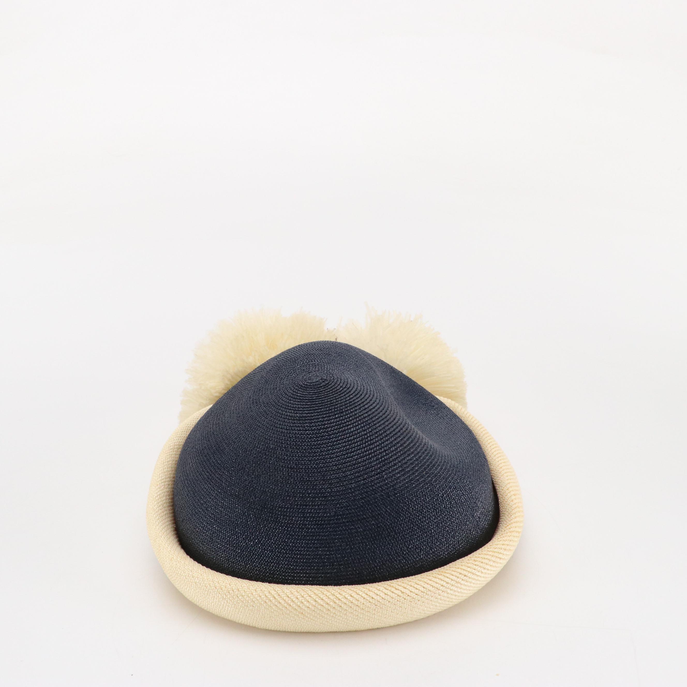 Vintage Jan Leslie Pom-Pom Hat and Other Disc Hats with Peony Floral Hat Box