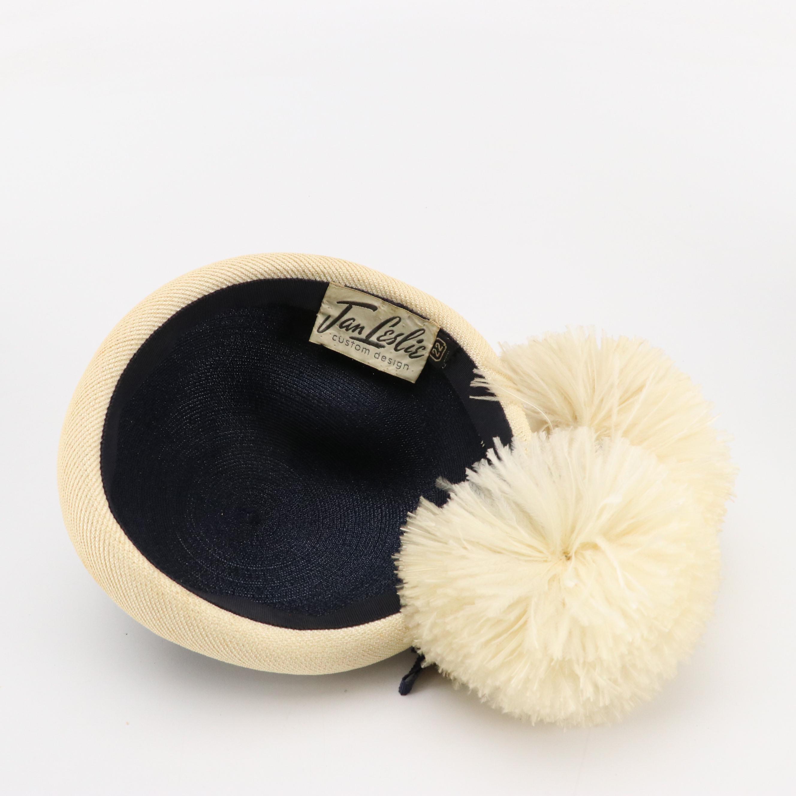 Vintage Jan Leslie Pom-Pom Hat and Other Disc Hats with Peony Floral Hat Box