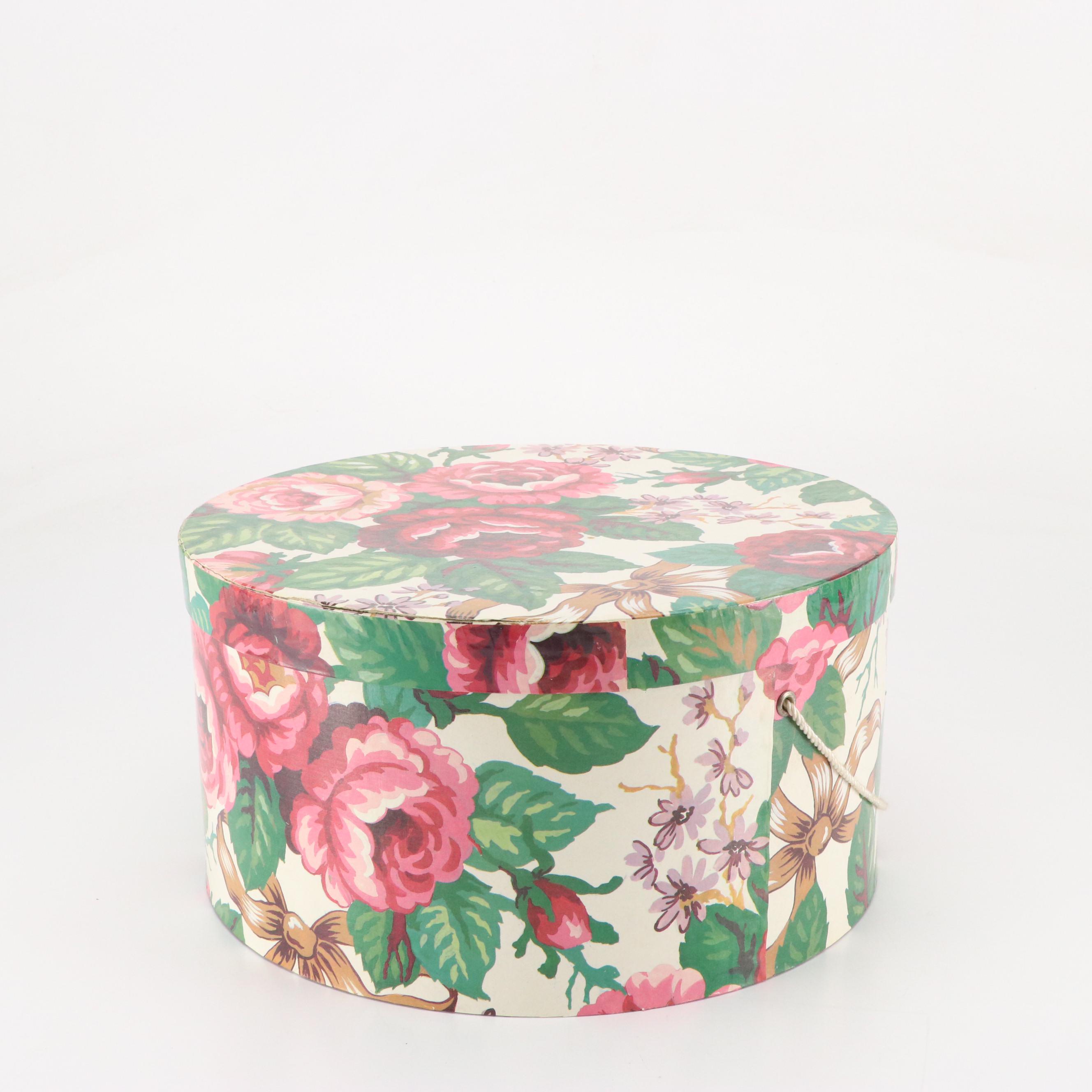 Vintage Jan Leslie Pom-Pom Hat and Other Disc Hats with Peony Floral Hat Box