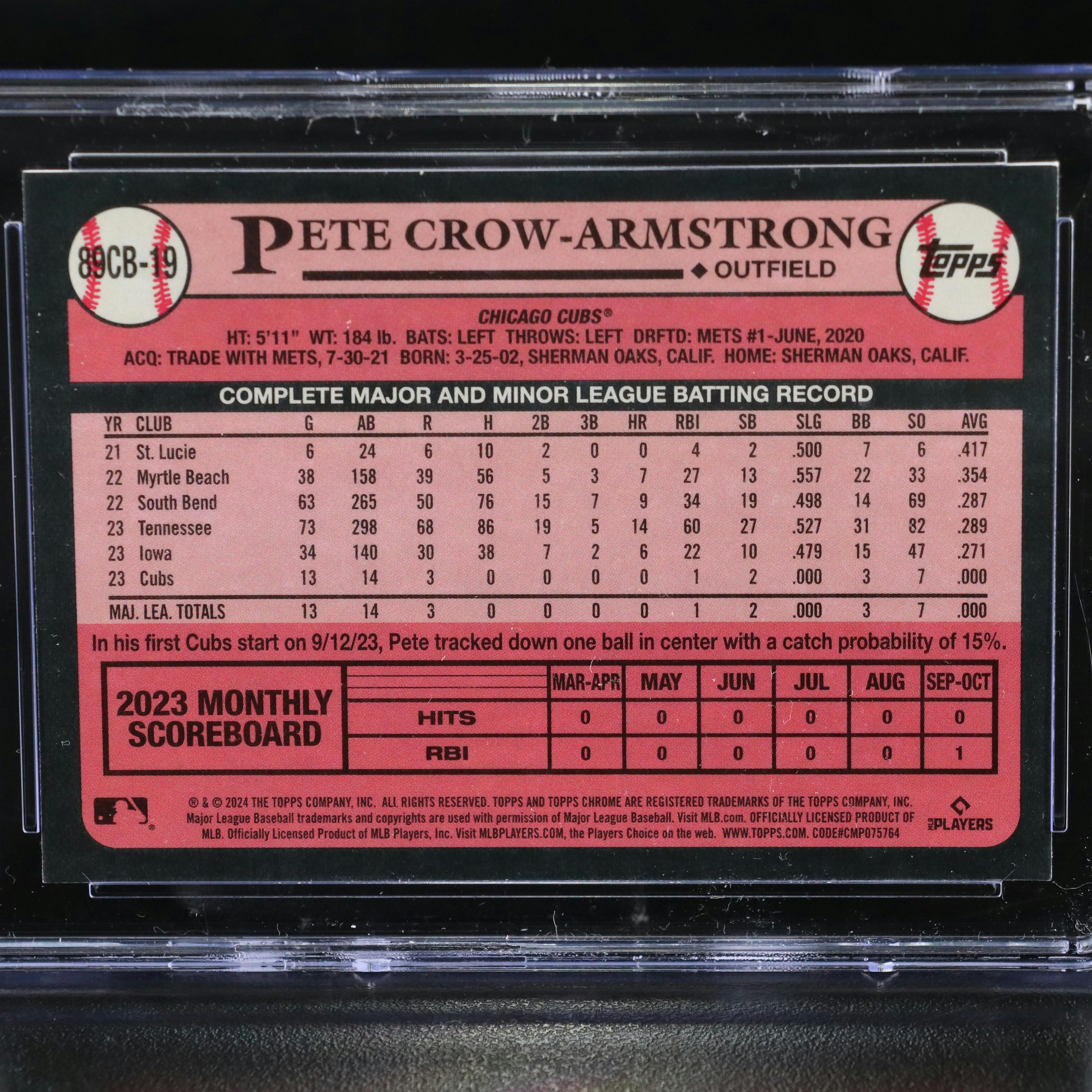 2024 Topps Chrome Pete Crow-Armstrong ‘89 Rookie Baseball Card Graded CGC 10