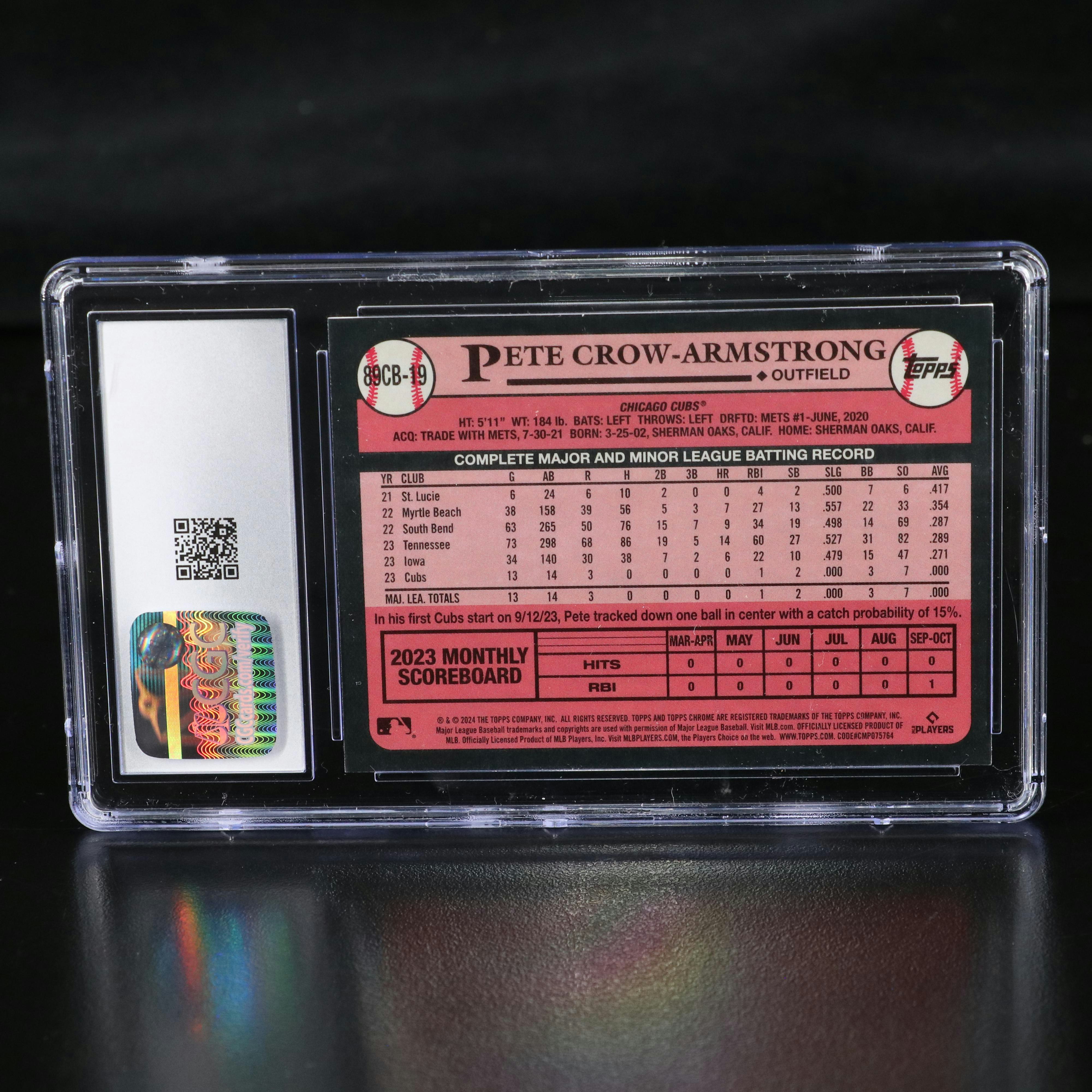 2024 Topps Chrome Pete Crow-Armstrong ‘89 Rookie Baseball Card Graded CGC 10