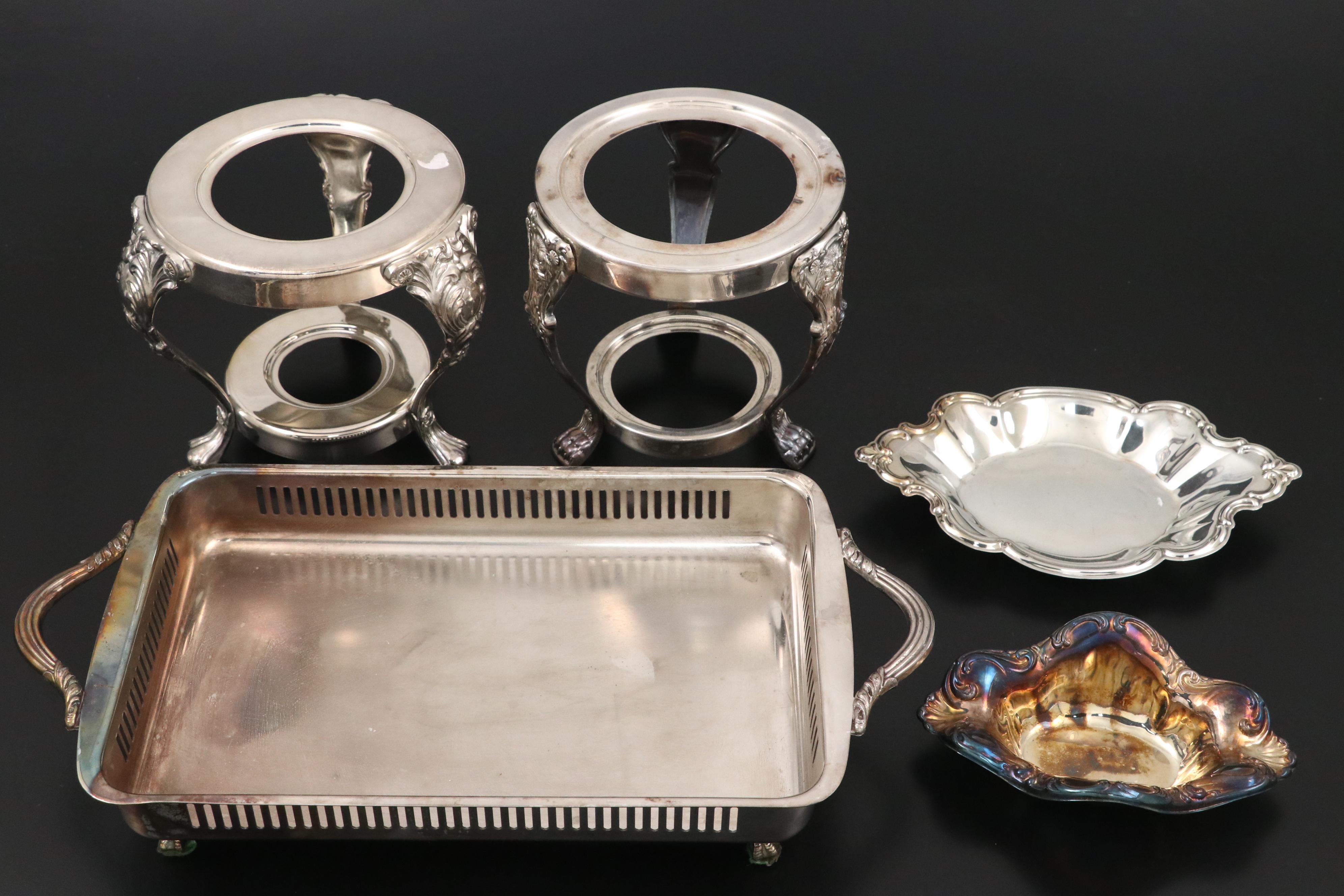 Crosby Silver Plate Casserole with Bristol Tray and Other Serverware, 20th C.
