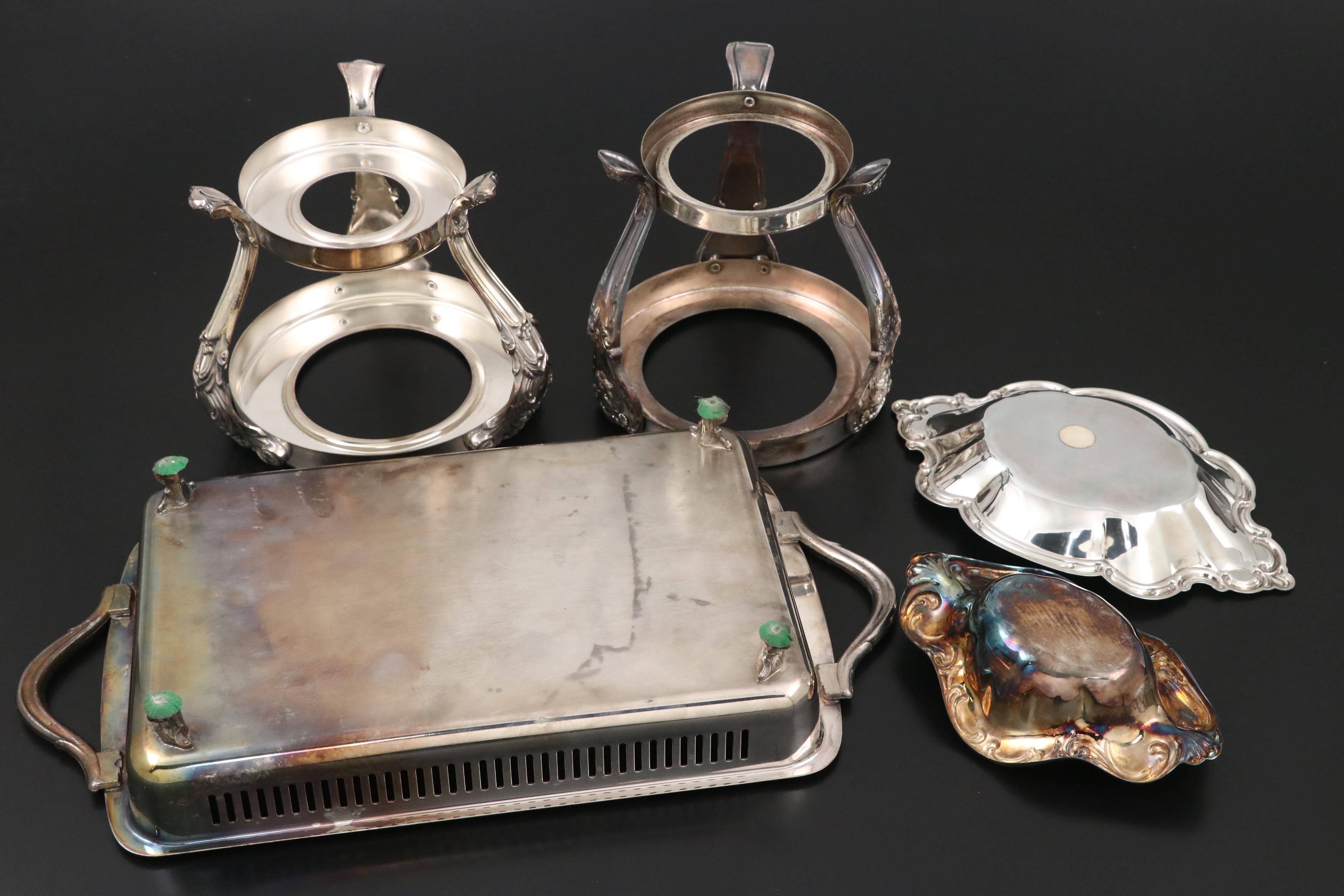 Crosby Silver Plate Casserole with Bristol Tray and Other Serverware, 20th C.