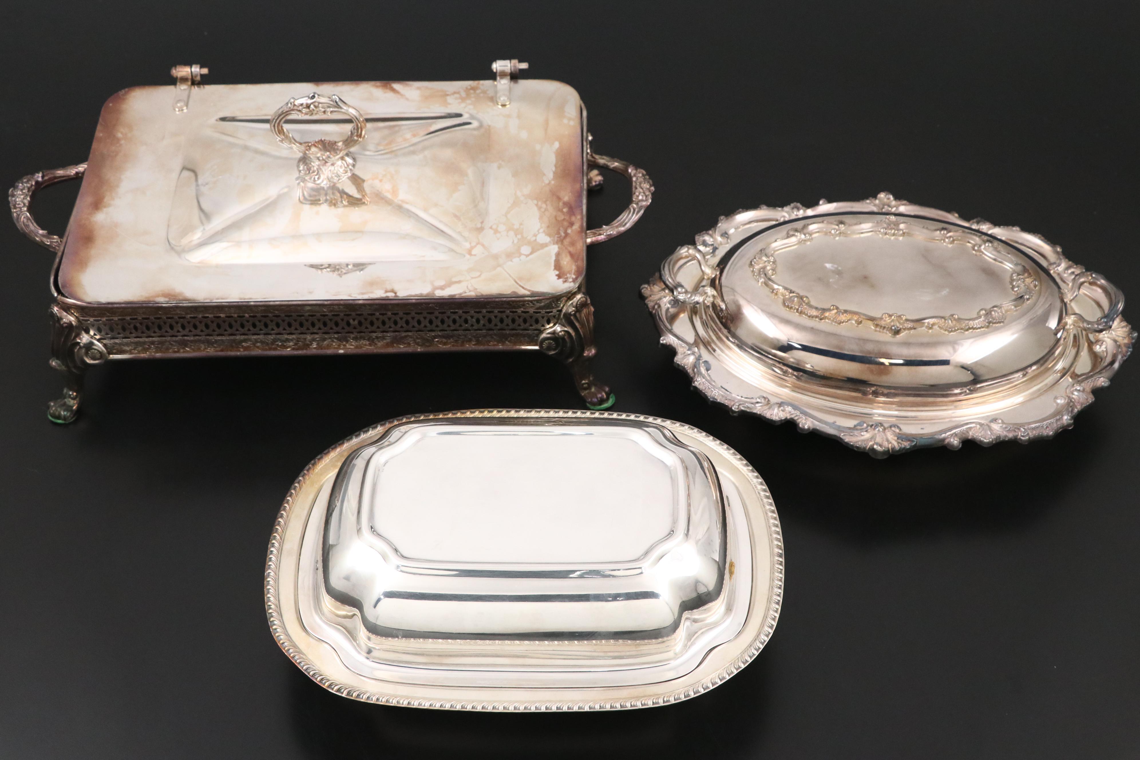 Crosby Silver Plate Casserole with Bristol Tray and Other Serverware, 20th C.