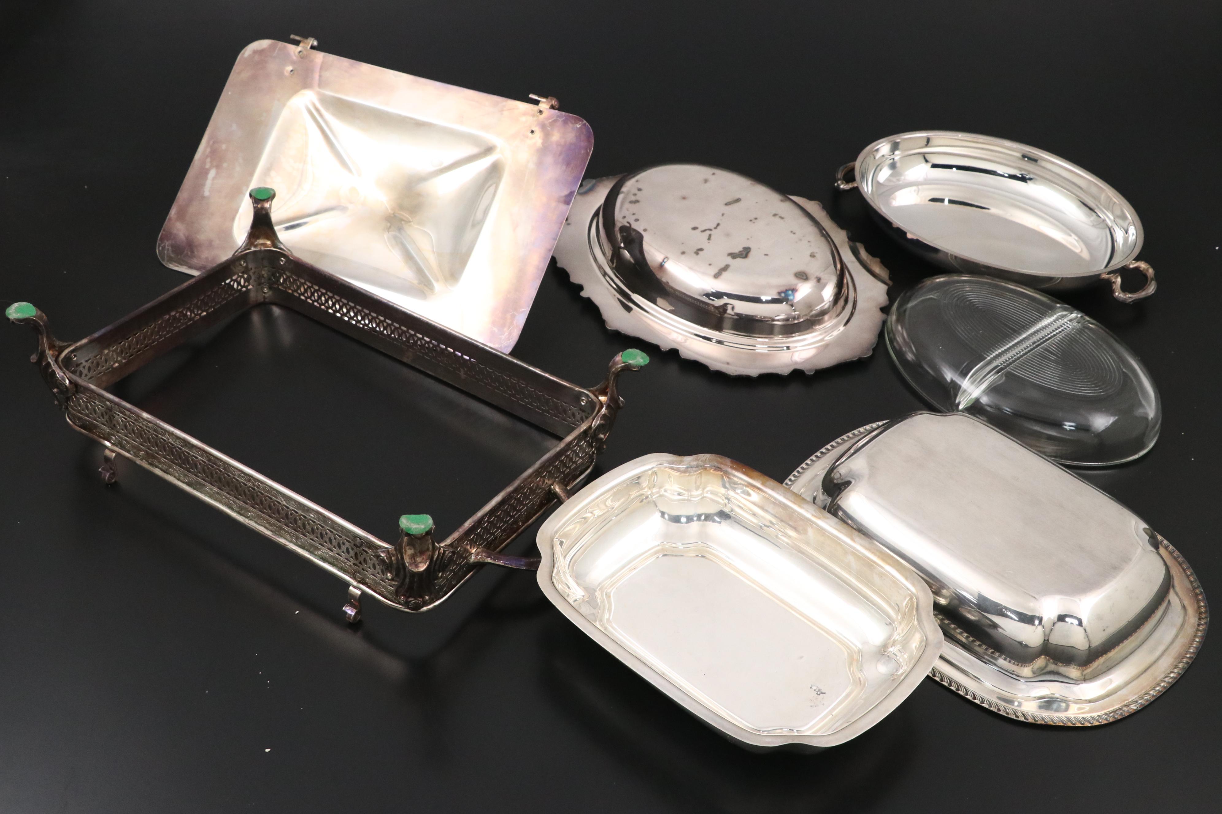 Crosby Silver Plate Casserole with Bristol Tray and Other Serverware, 20th C.