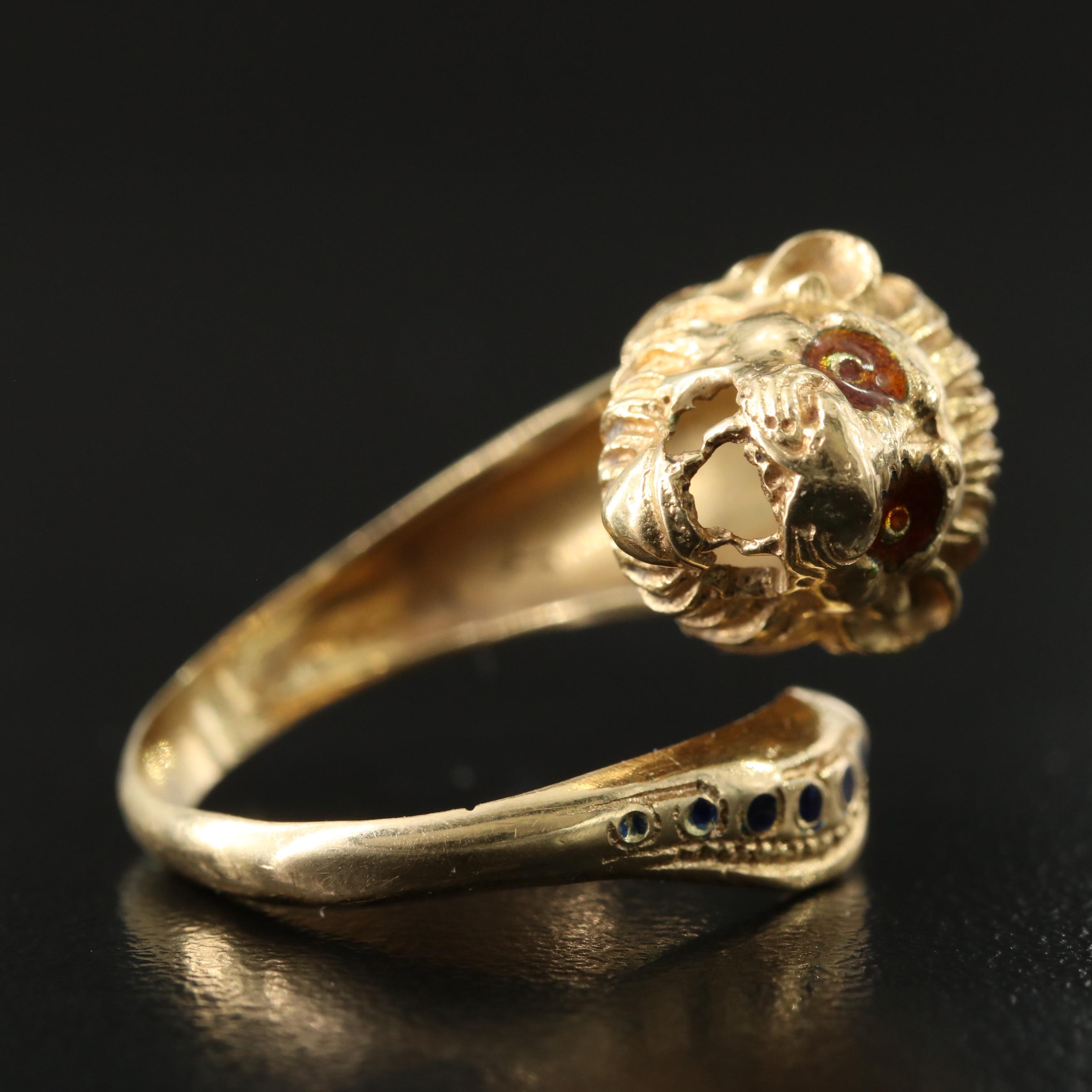 18K Enamel Lion Bypass Ring