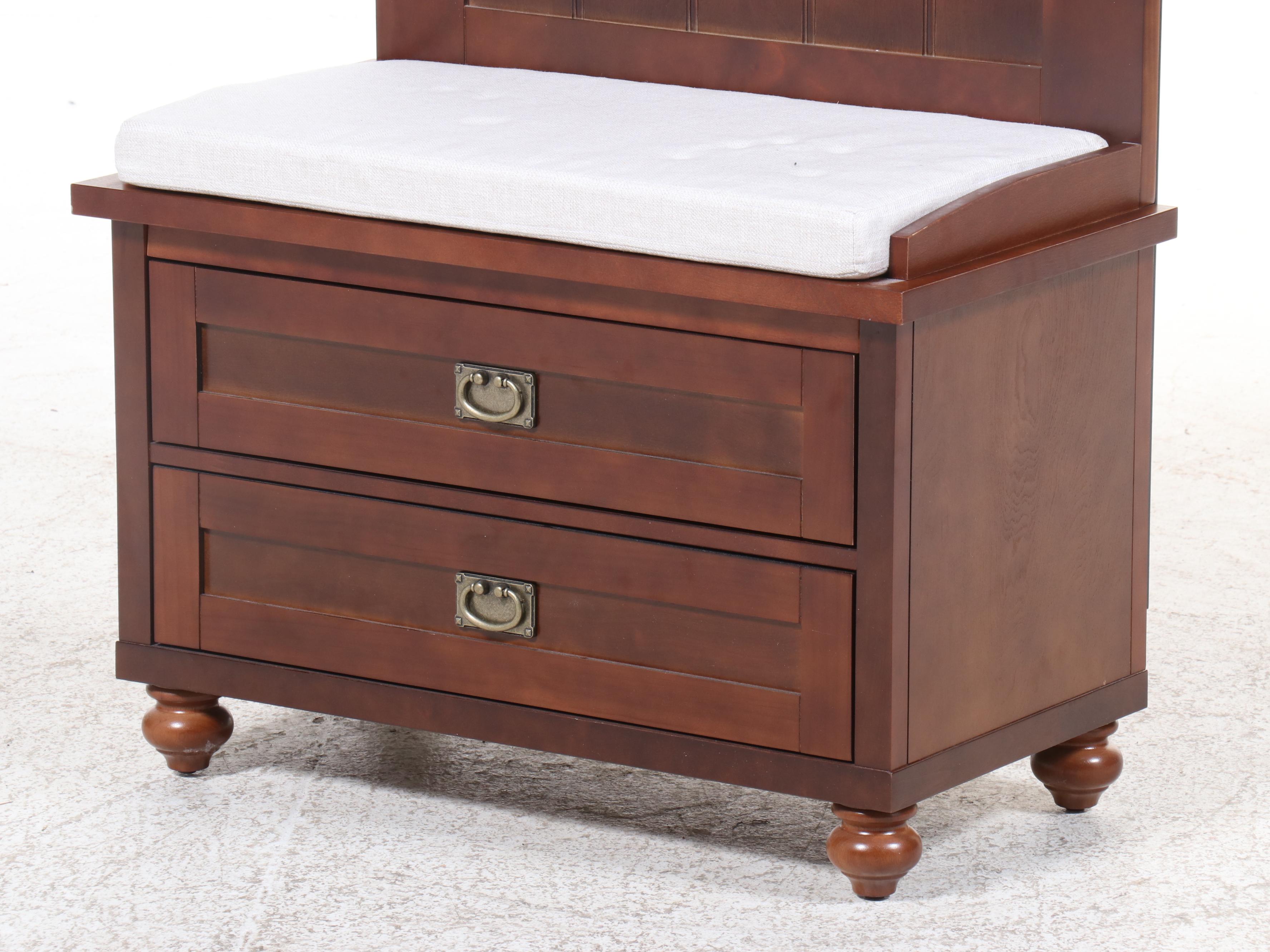Contemporary Style Wooden Hall Tree Bench with Fabric Cushion