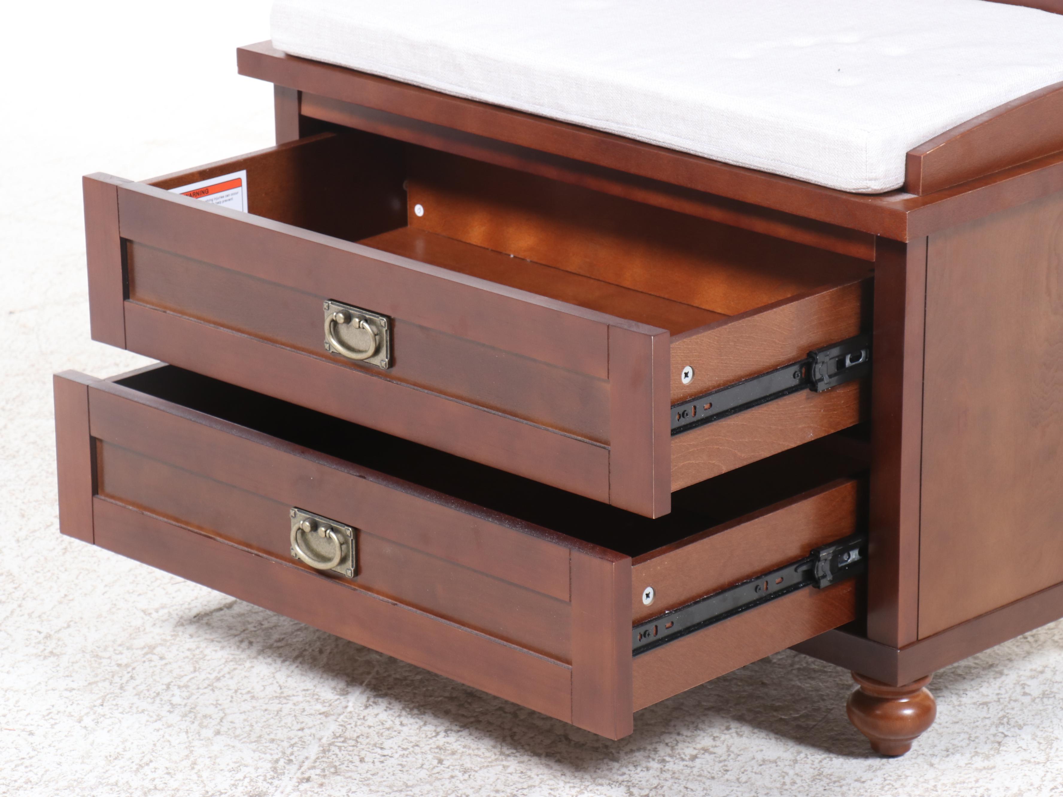 Contemporary Style Wooden Hall Tree Bench with Fabric Cushion