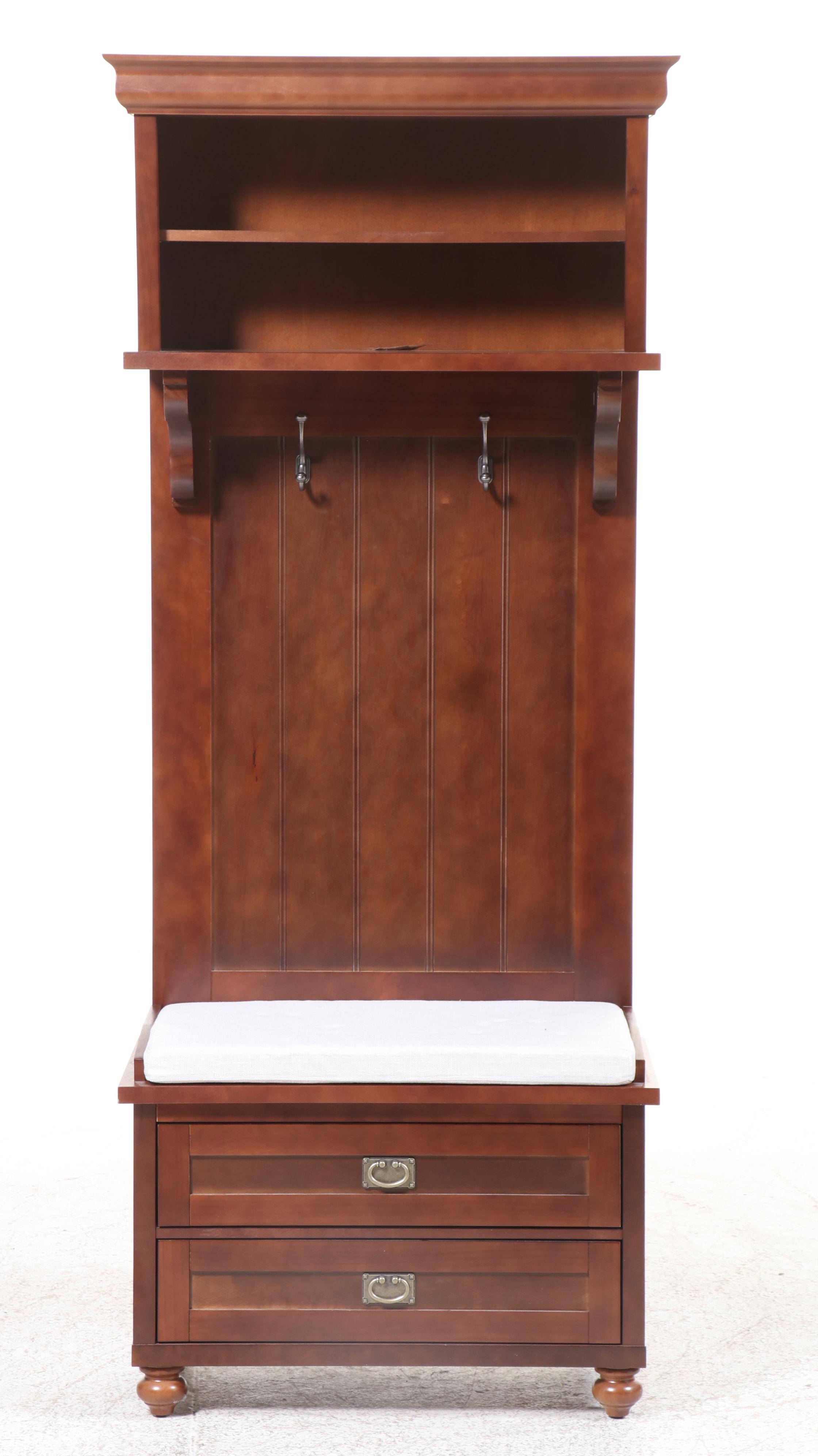 Contemporary Style Wooden Hall Tree Bench with Fabric Cushion