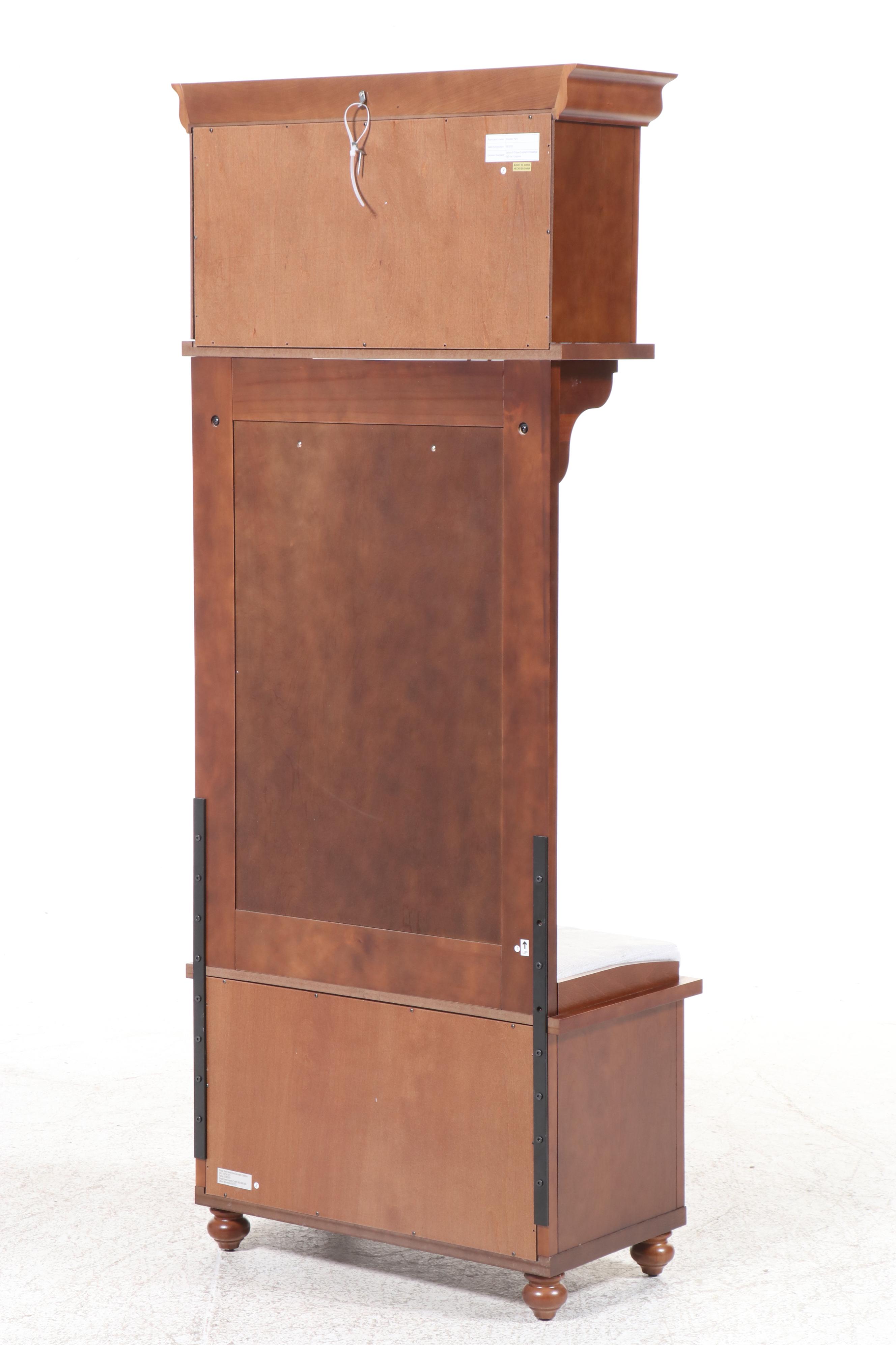 Contemporary Style Wooden Hall Tree Bench with Fabric Cushion