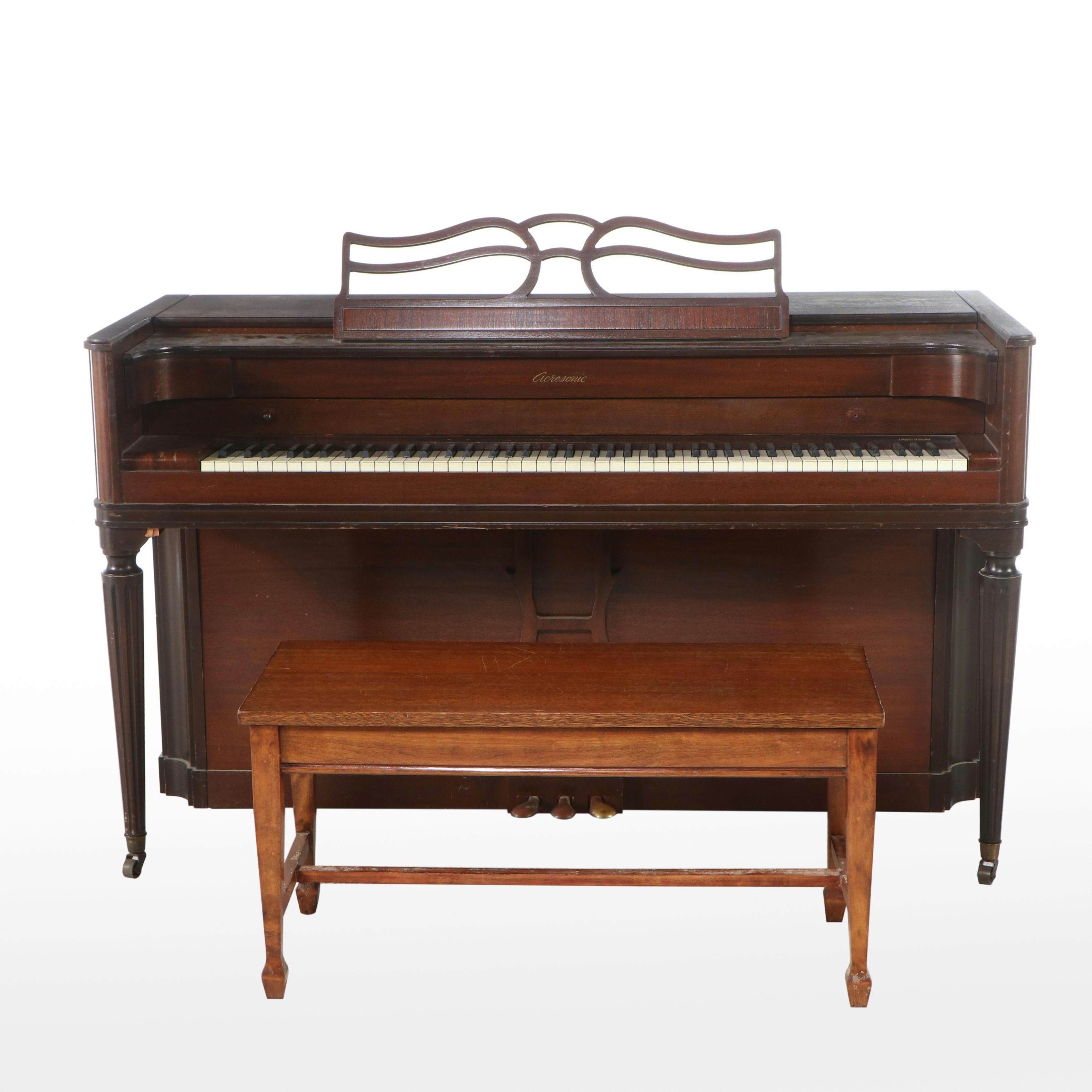 Acrosonic Upright Mahogany Piano with Stool