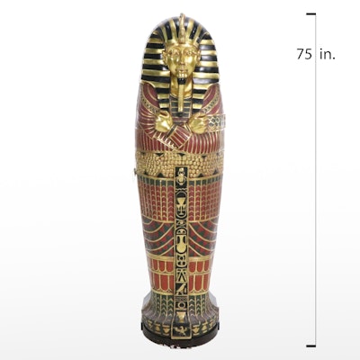 Egyptian Revival Style Parcel-Gilt and Paint-Decorated Sarcophagus-Form Cabinet Egyptian Revival Style Parcel-Gilt and Paint-Decorated Sarcophagus-Form Cabinet
