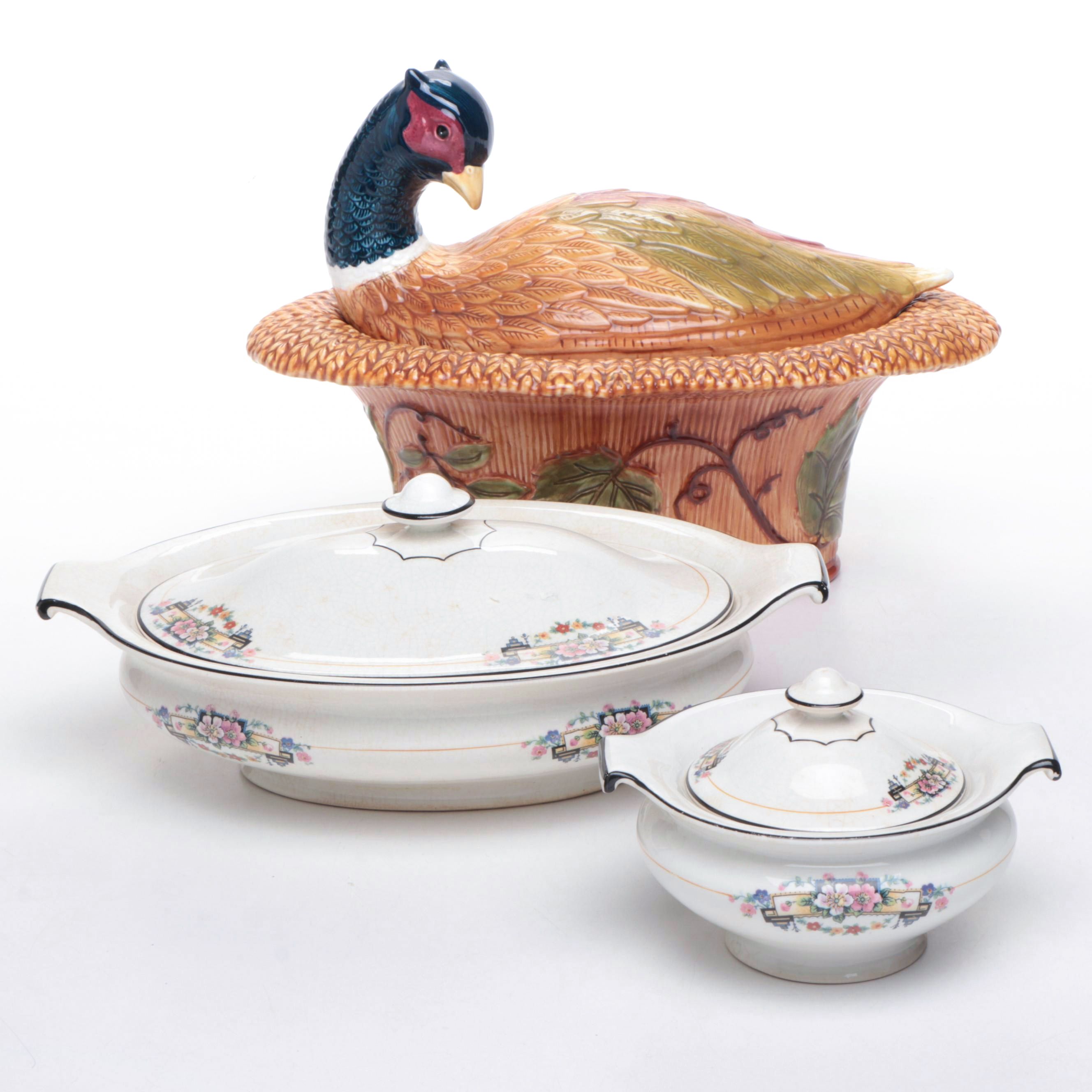 Pheasant Tureen with W. S. George "Derwood" Covered Dishes