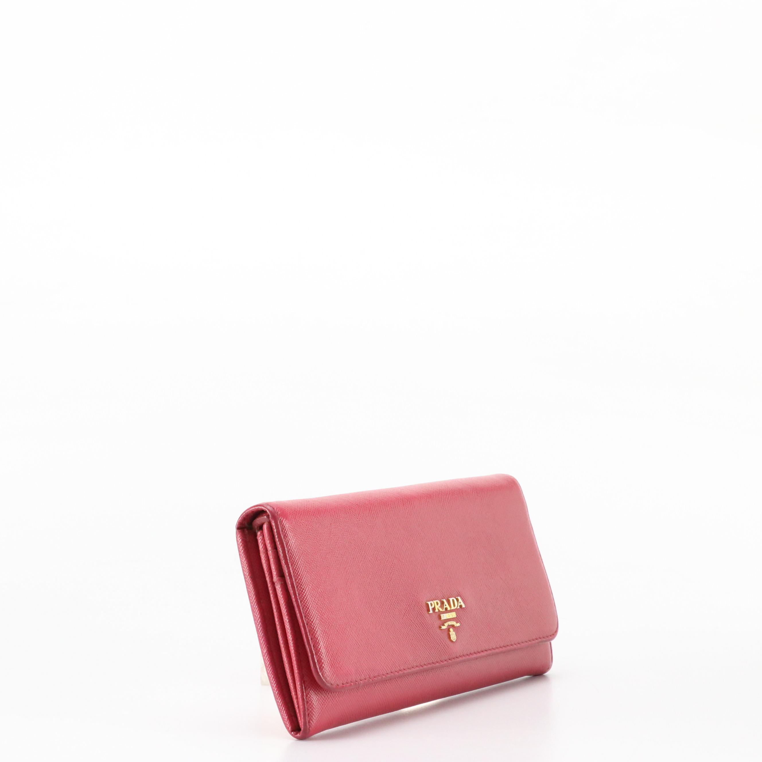 Prada Continental Wallet in Pink Saffiano Leather