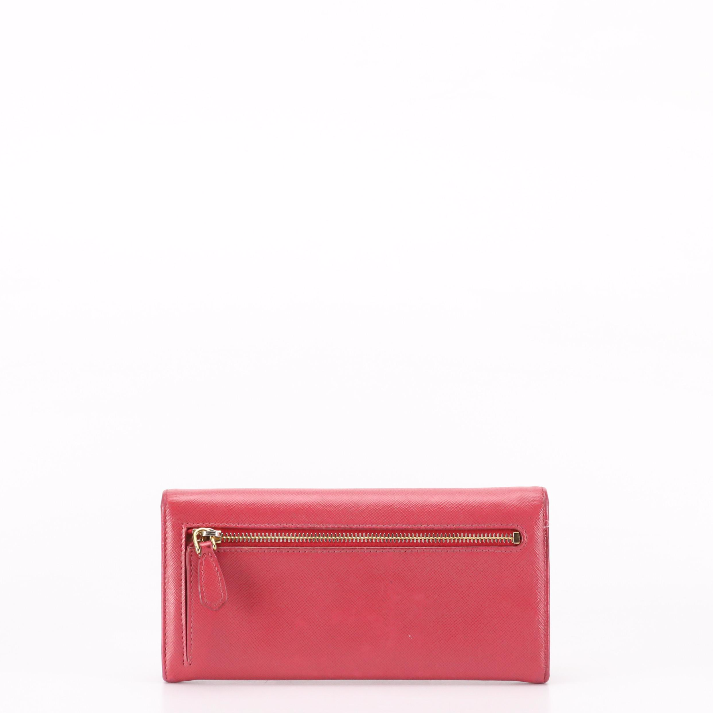 Prada Continental Wallet in Pink Saffiano Leather