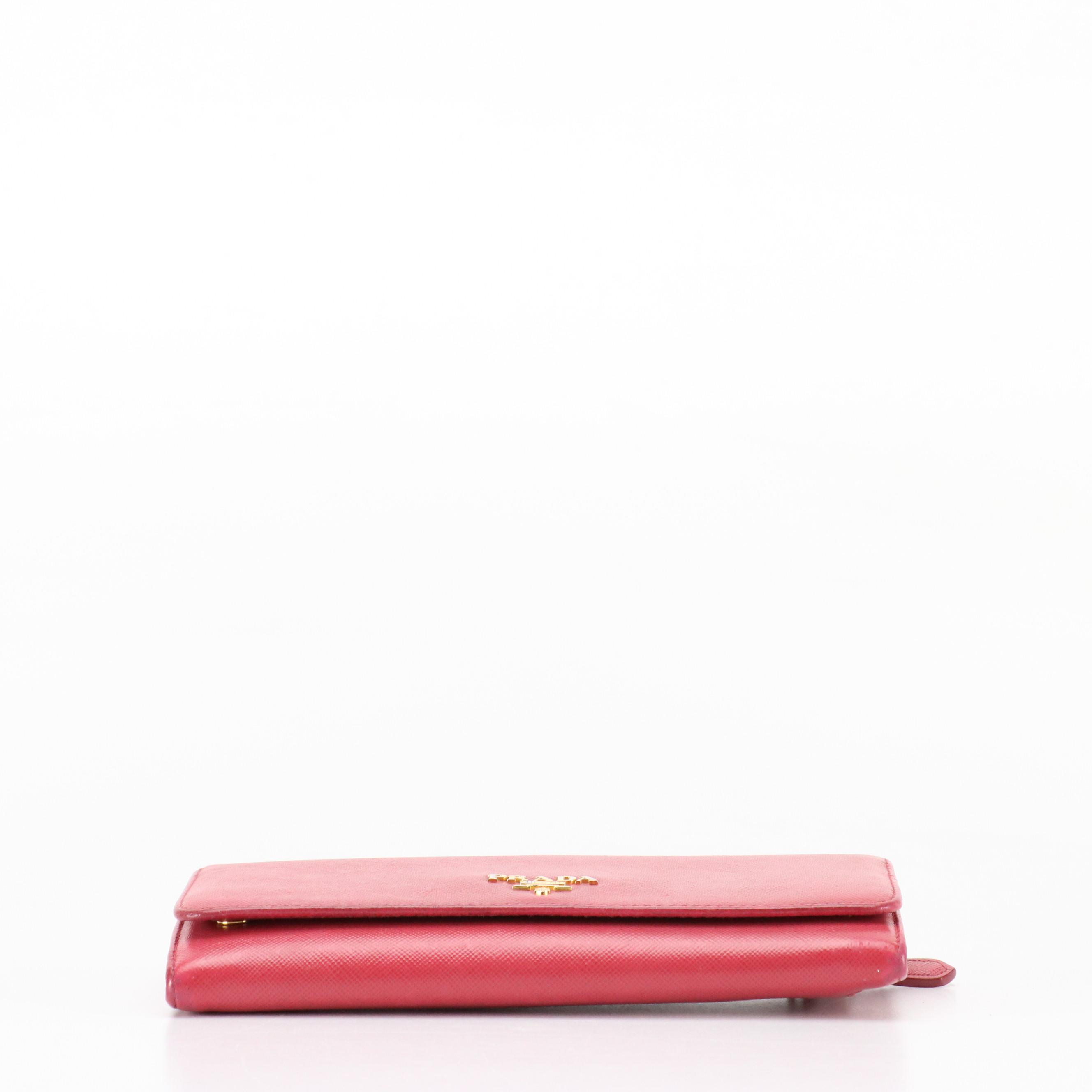 Prada Continental Wallet in Pink Saffiano Leather