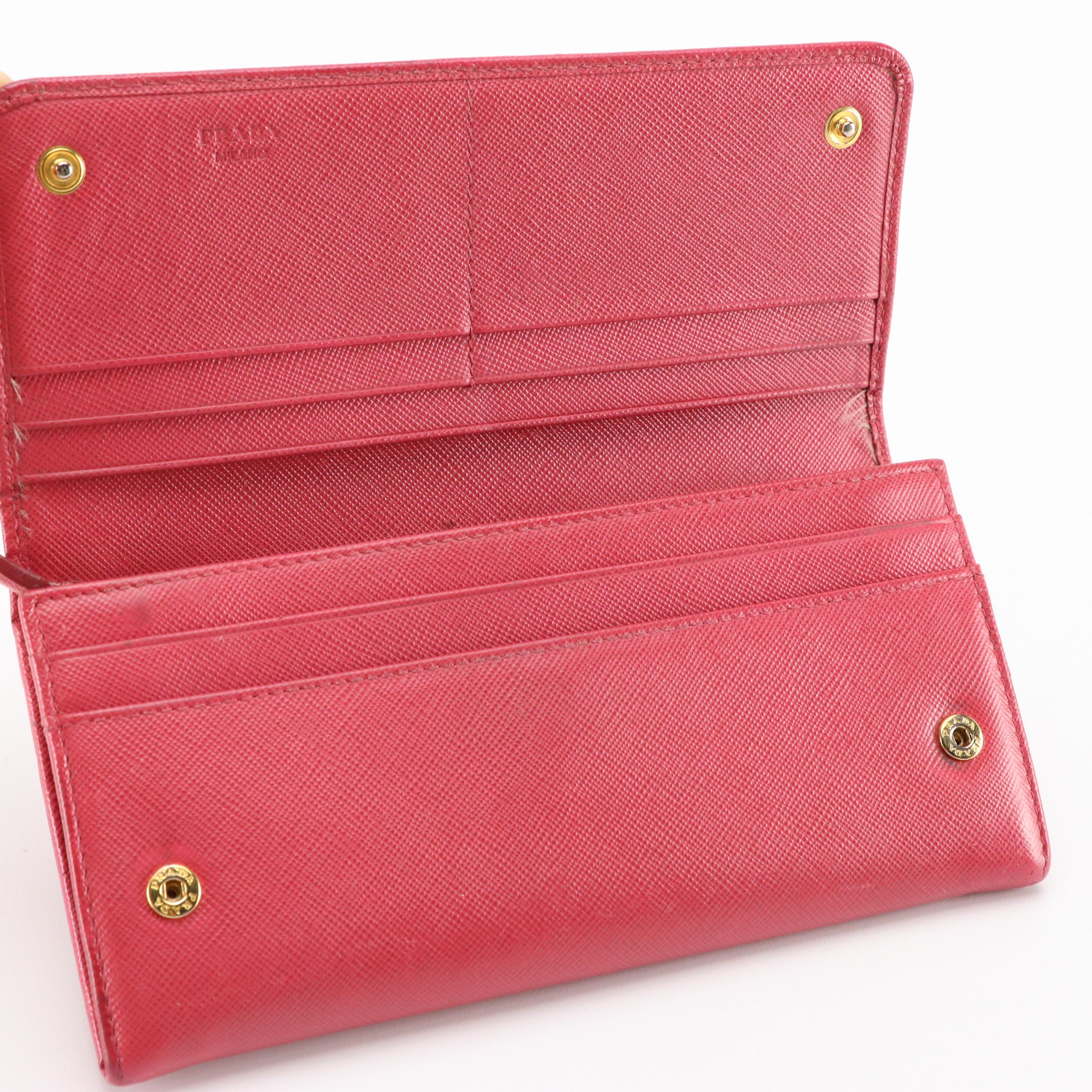 Prada Continental Wallet in Pink Saffiano Leather