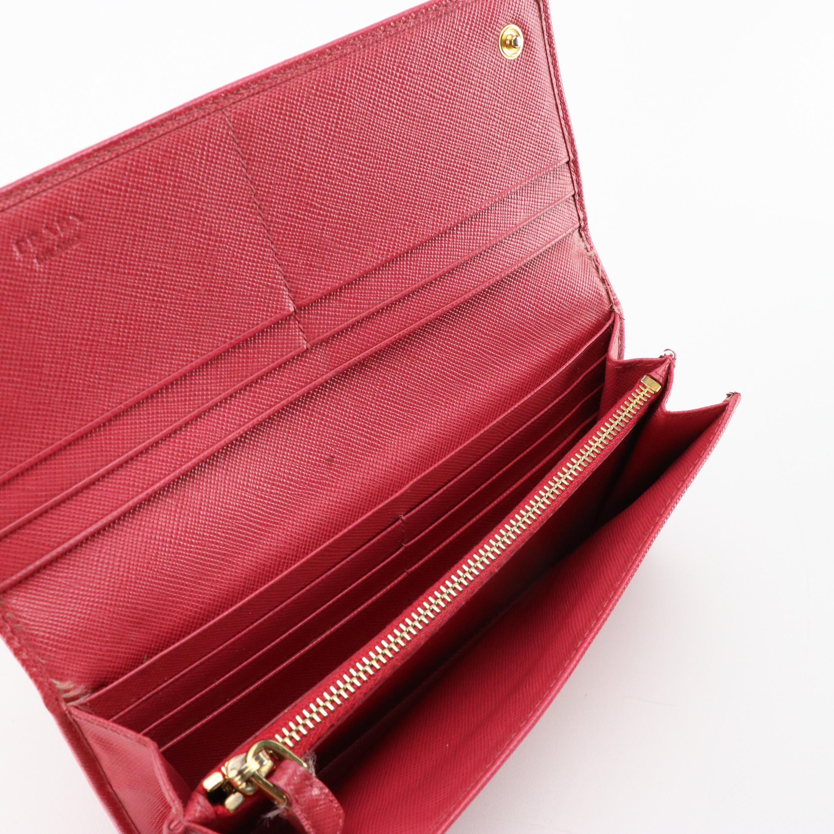 Prada Continental Wallet in Pink Saffiano Leather