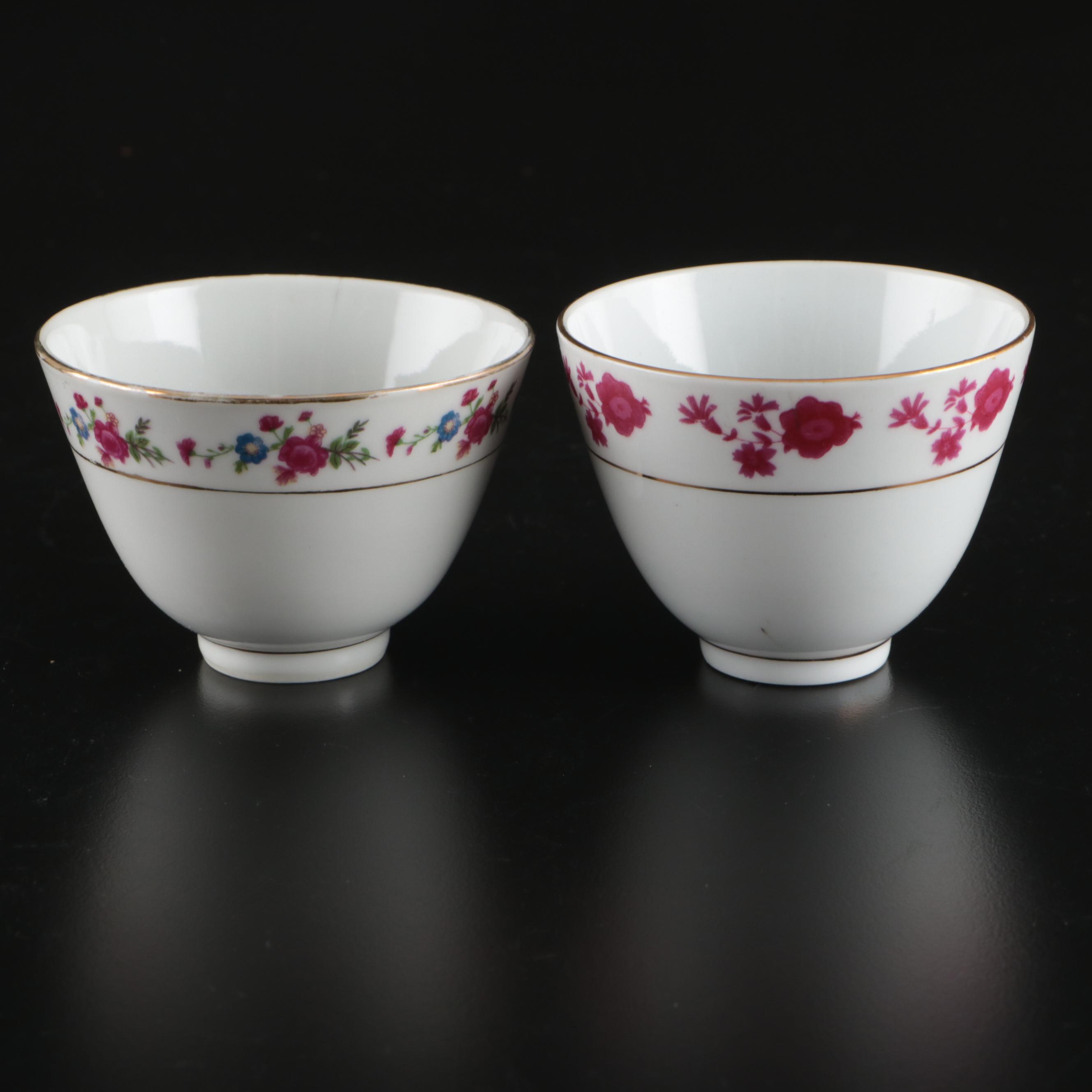 Chinese Famille Rose Porcelain Teapot with Teacups and Basket