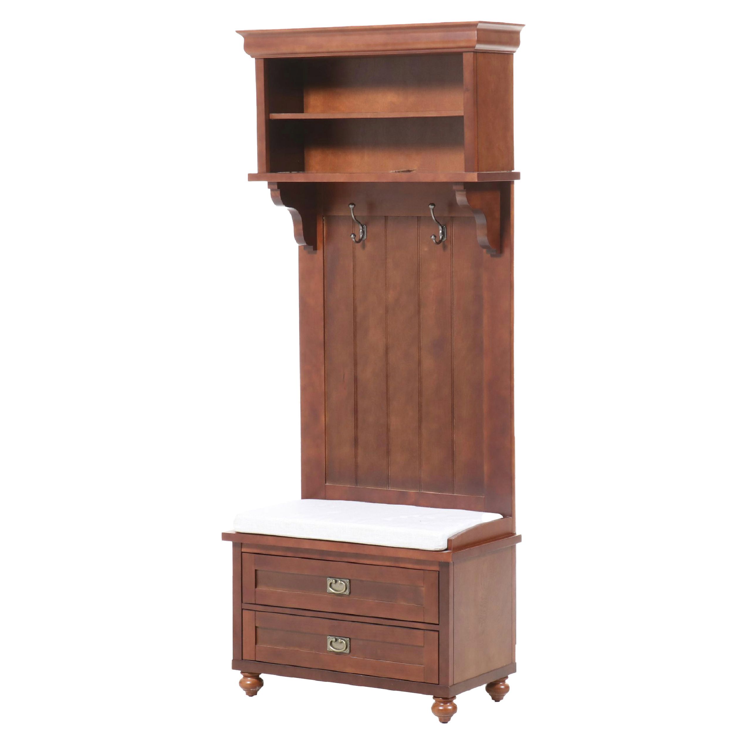 Contemporary Style Wooden Hall Tree Bench with Fabric Cushion