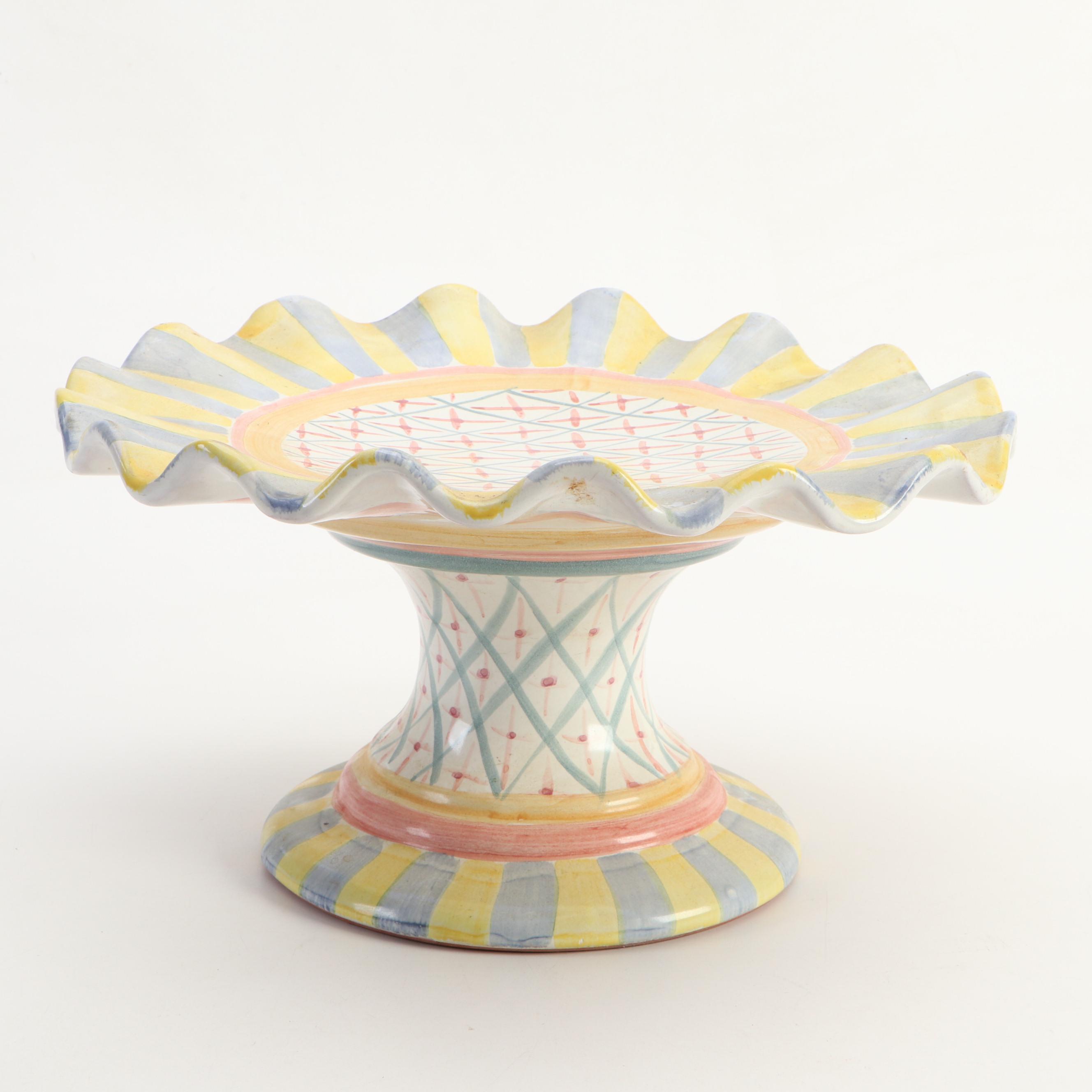 MacKenzie-Childs "Monet" Cake Stand with "Myrtle" Creamer and Sugar Bowl