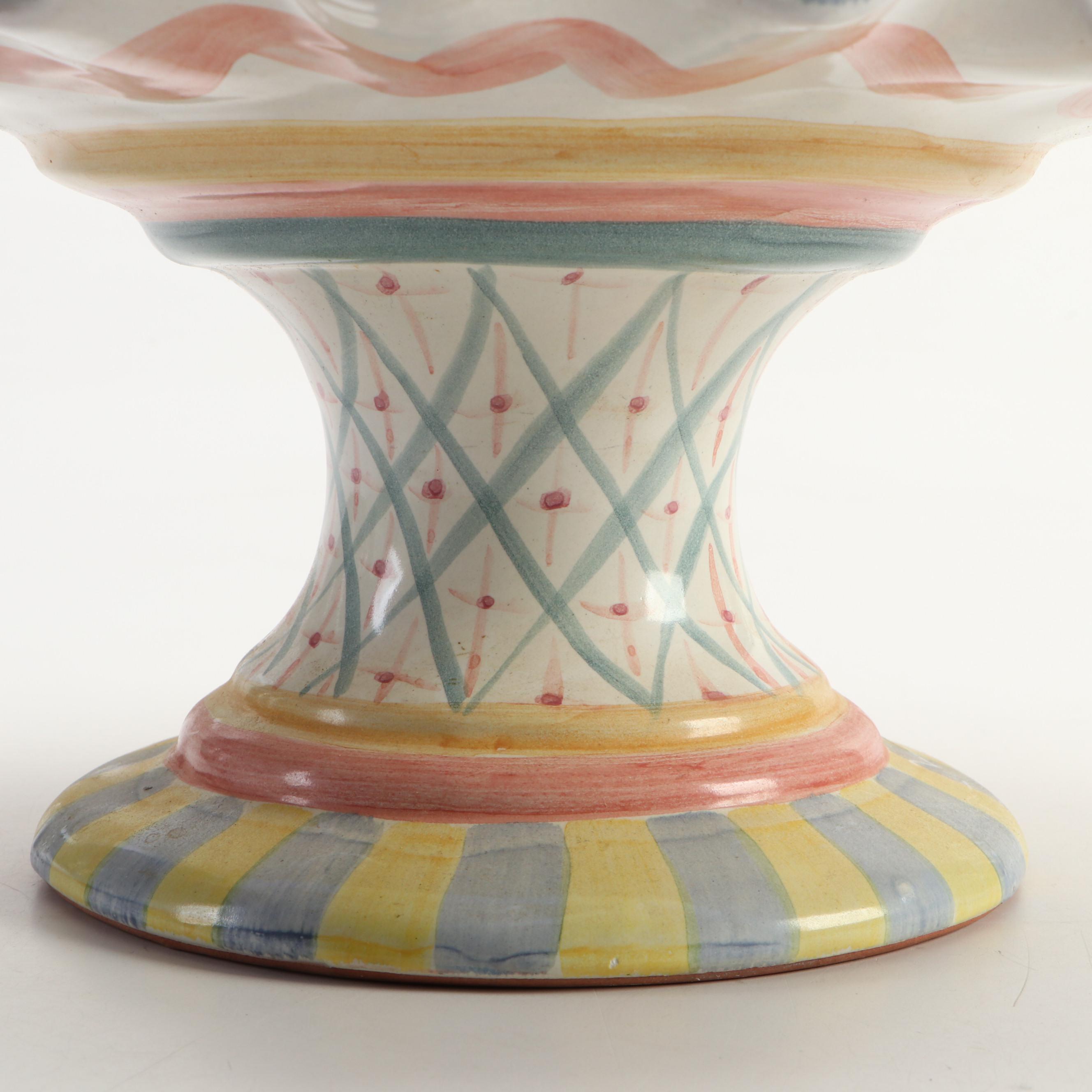 MacKenzie-Childs "Monet" Cake Stand with "Myrtle" Creamer and Sugar Bowl