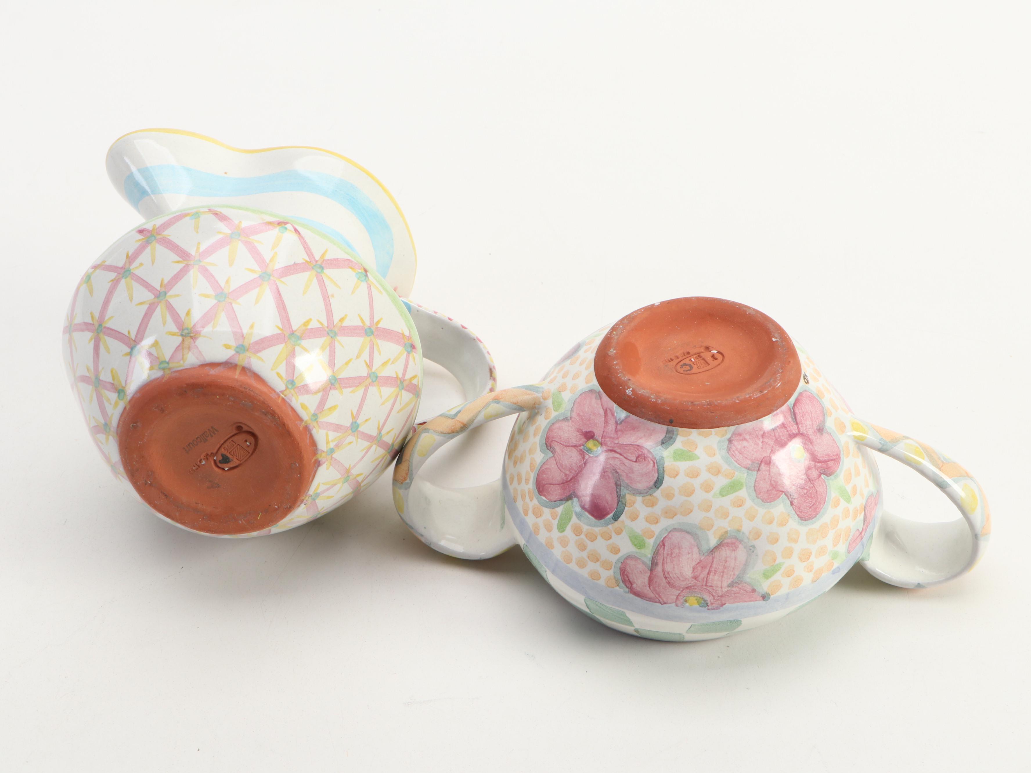 MacKenzie-Childs "Monet" Cake Stand with "Myrtle" Creamer and Sugar Bowl