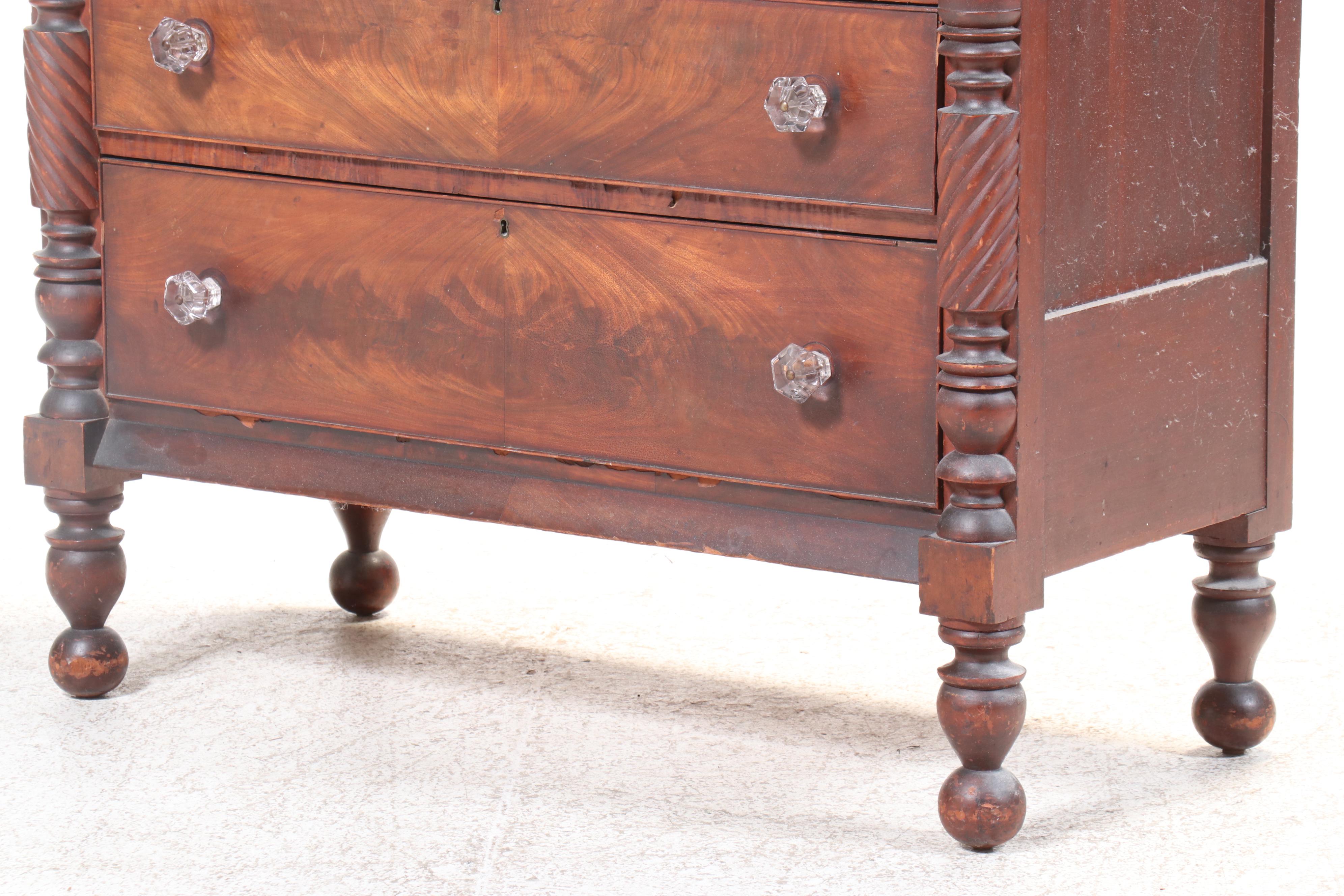 American Empire Figured Mahogany Four-Drawer Chest, Early to Mid-19th Century
