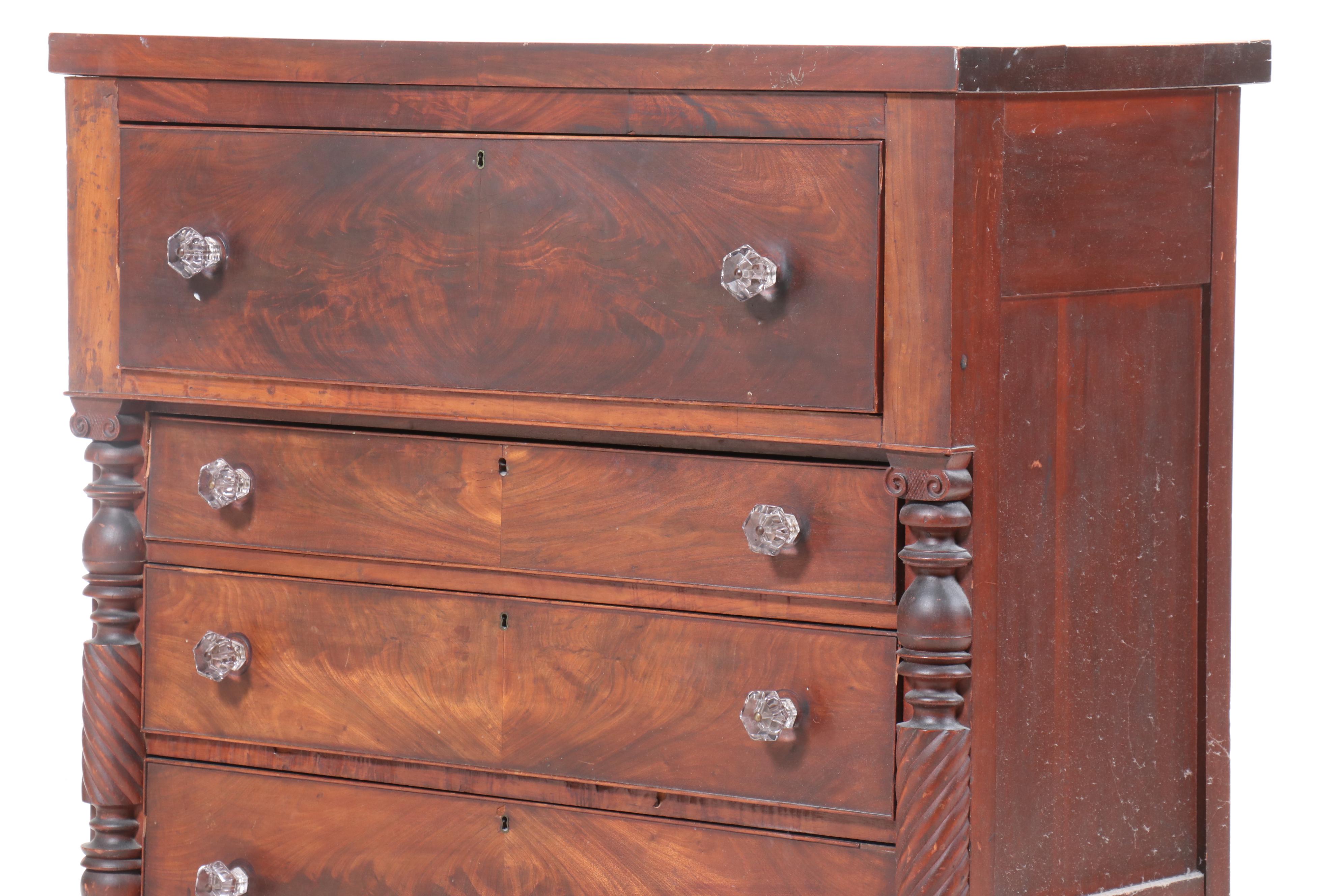 American Empire Figured Mahogany Four-Drawer Chest, Early to Mid-19th Century
