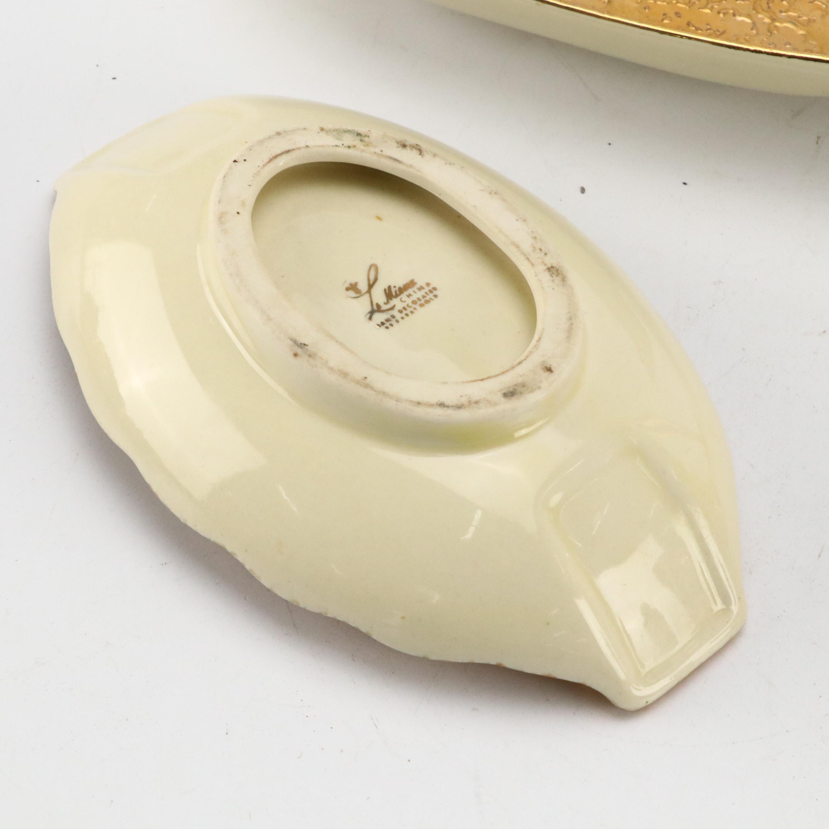 Le Mieux and Other Gilt Decorated Porcelain Dishes, Bowls, Candlesticks and More