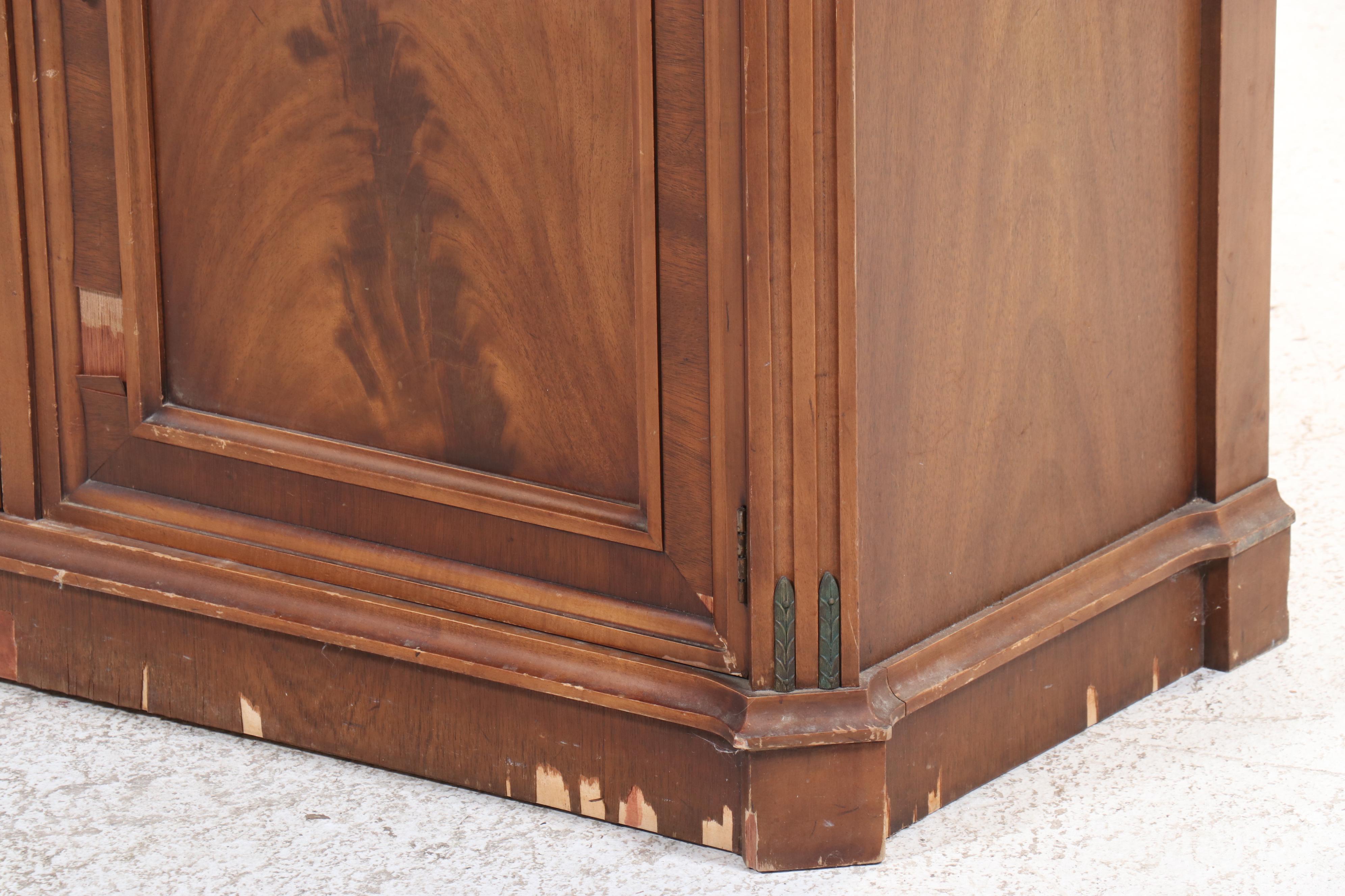 French Style Burl Walnut China Cabinet with Beveled Glass