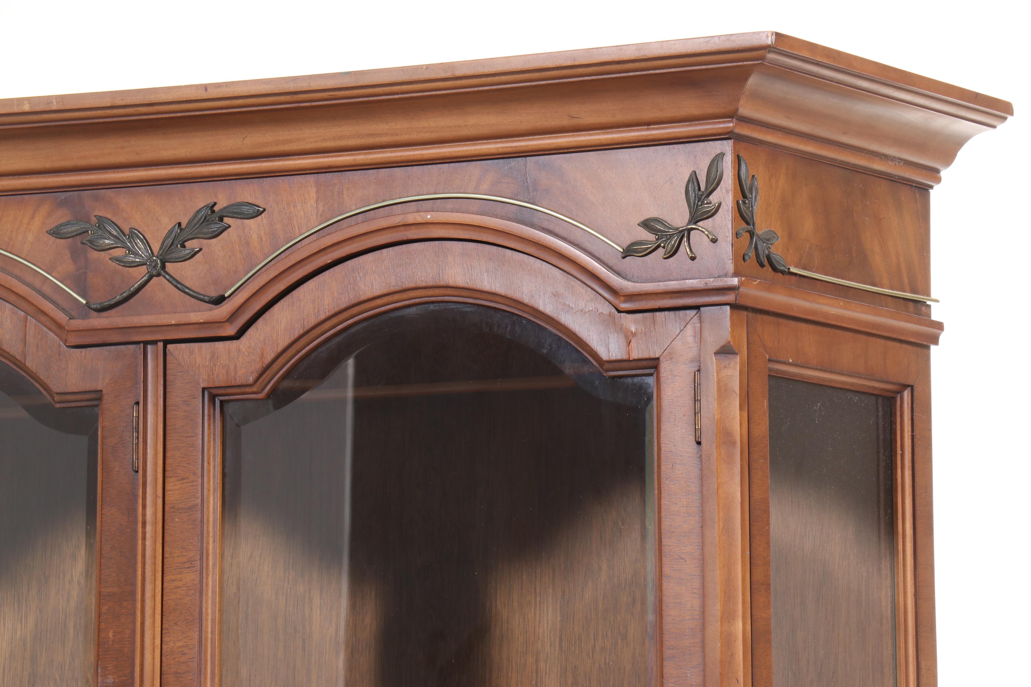 French Style Burl Walnut China Cabinet with Beveled Glass