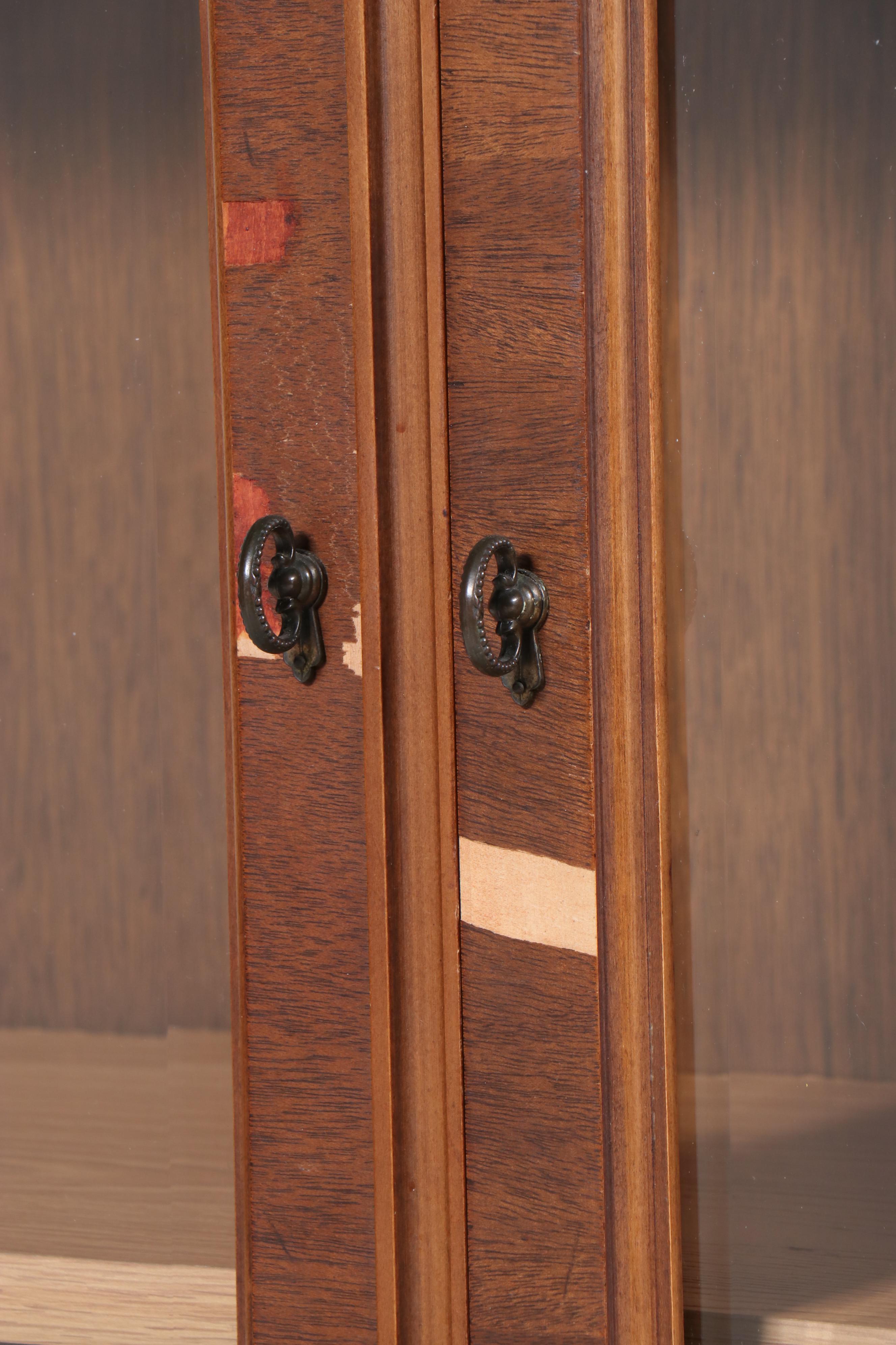 French Style Burl Walnut China Cabinet with Beveled Glass