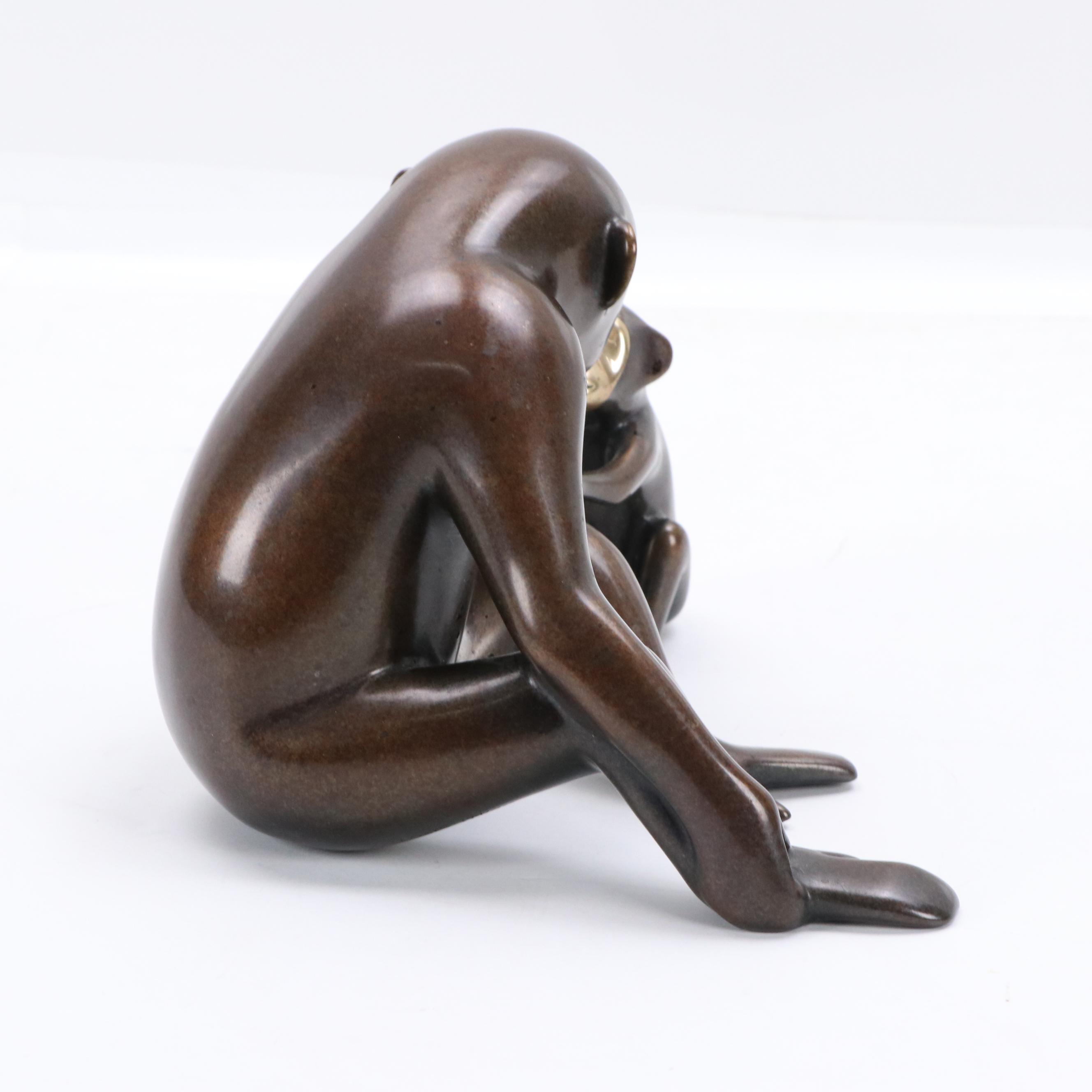 Loet Vanderveen Patinated Bronze Sculpture "Chimpanzee and Baby"