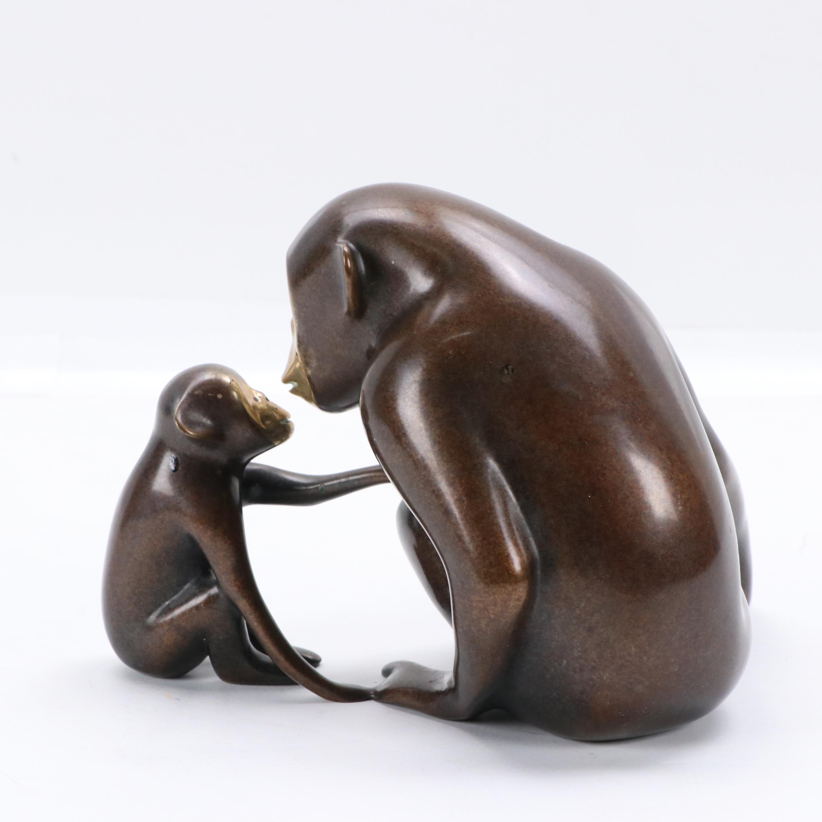 Loet Vanderveen Patinated Bronze Sculpture "Chimpanzee and Baby"