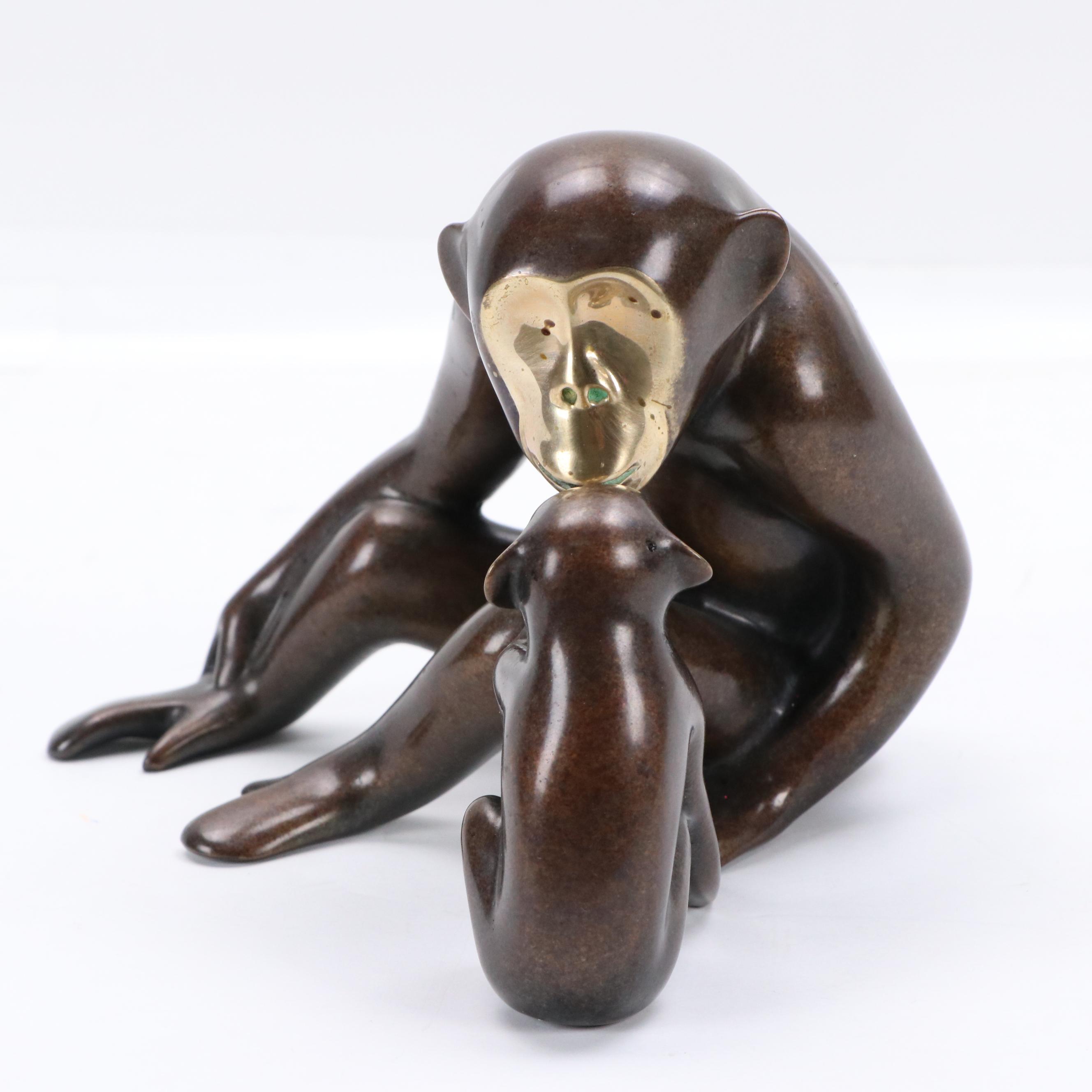 Loet Vanderveen Patinated Bronze Sculpture "Chimpanzee and Baby"