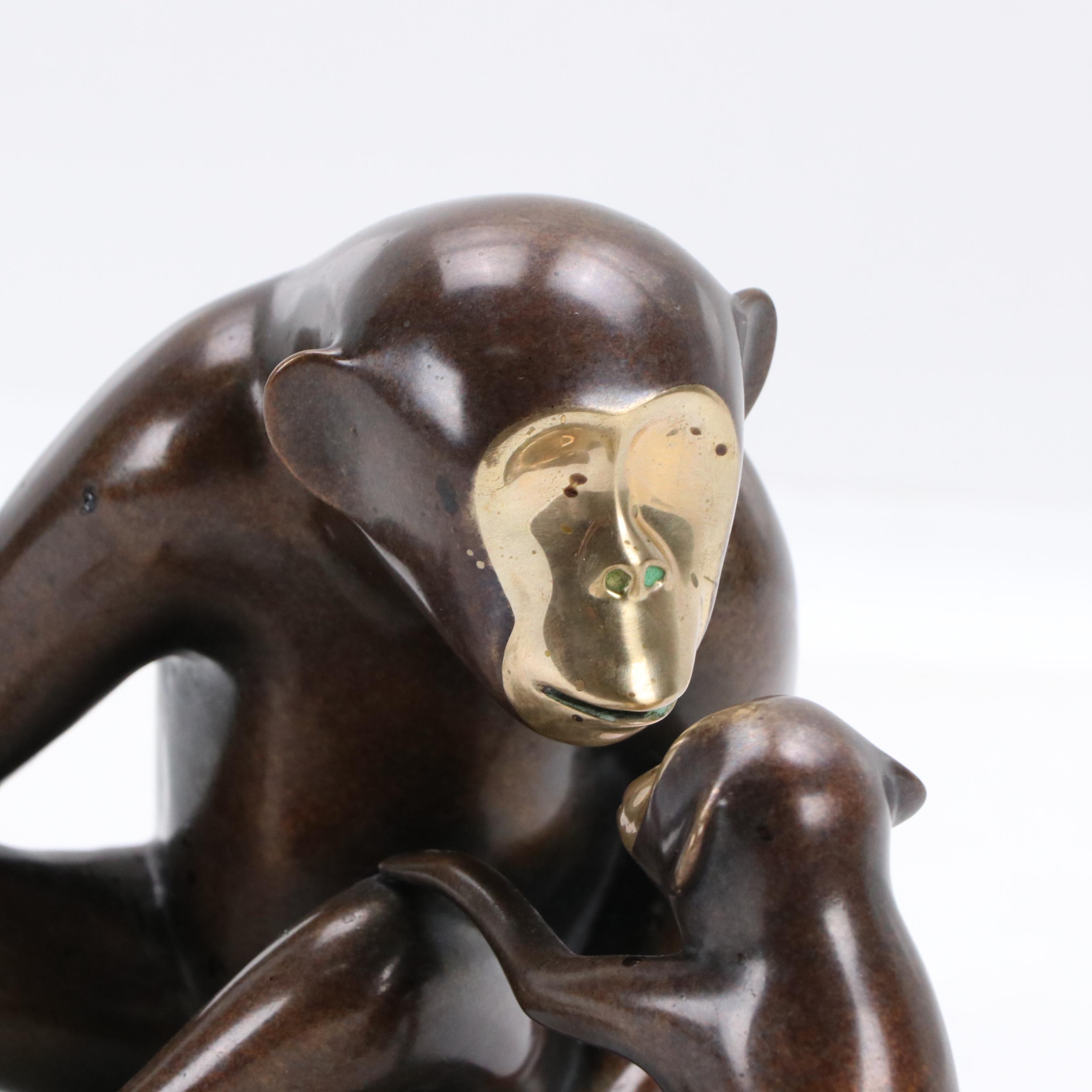 Loet Vanderveen Patinated Bronze Sculpture "Chimpanzee and Baby"
