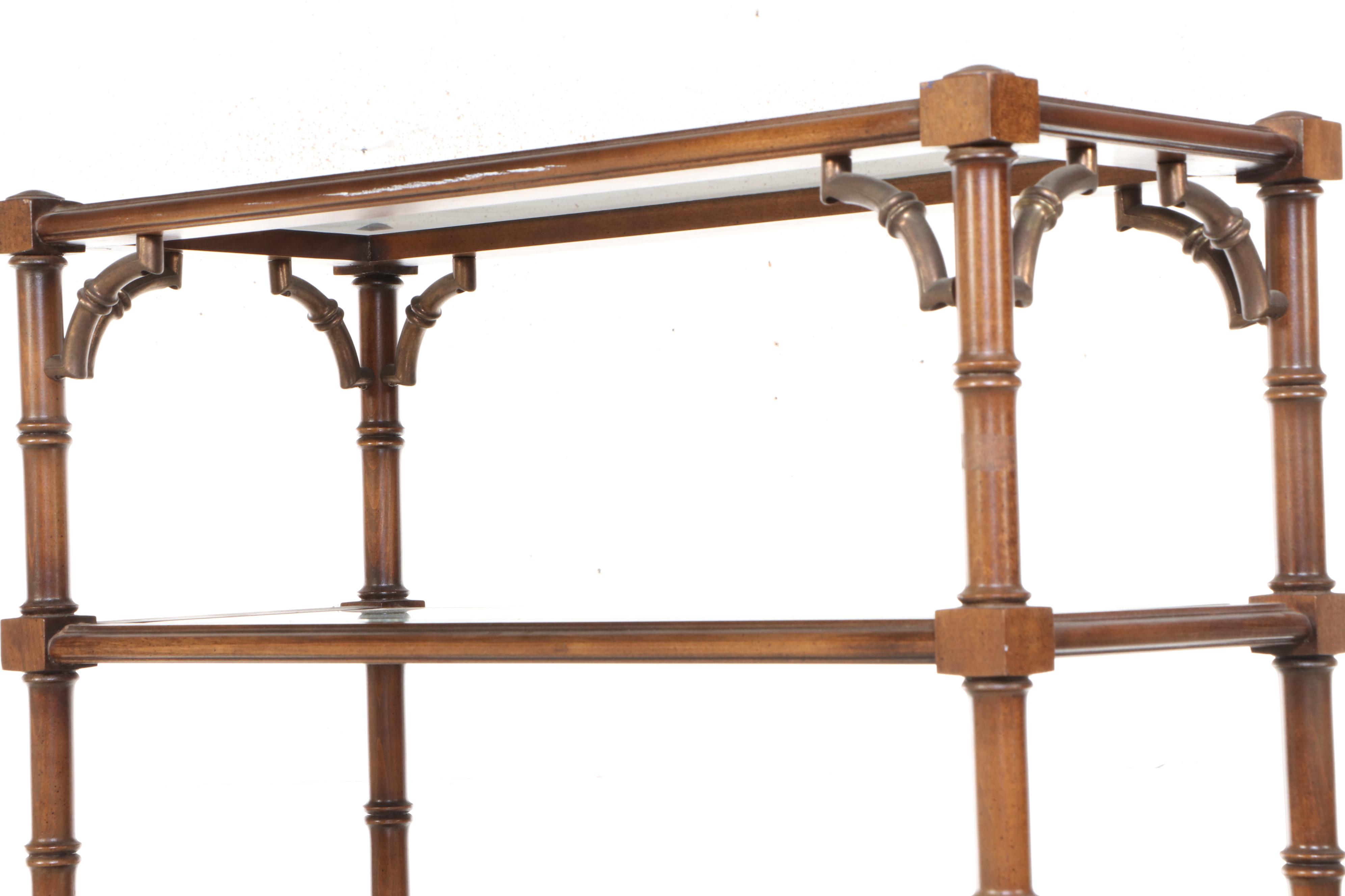 Bamboo Turned Wood Étagère Bookcase with Inset Glass Shelves