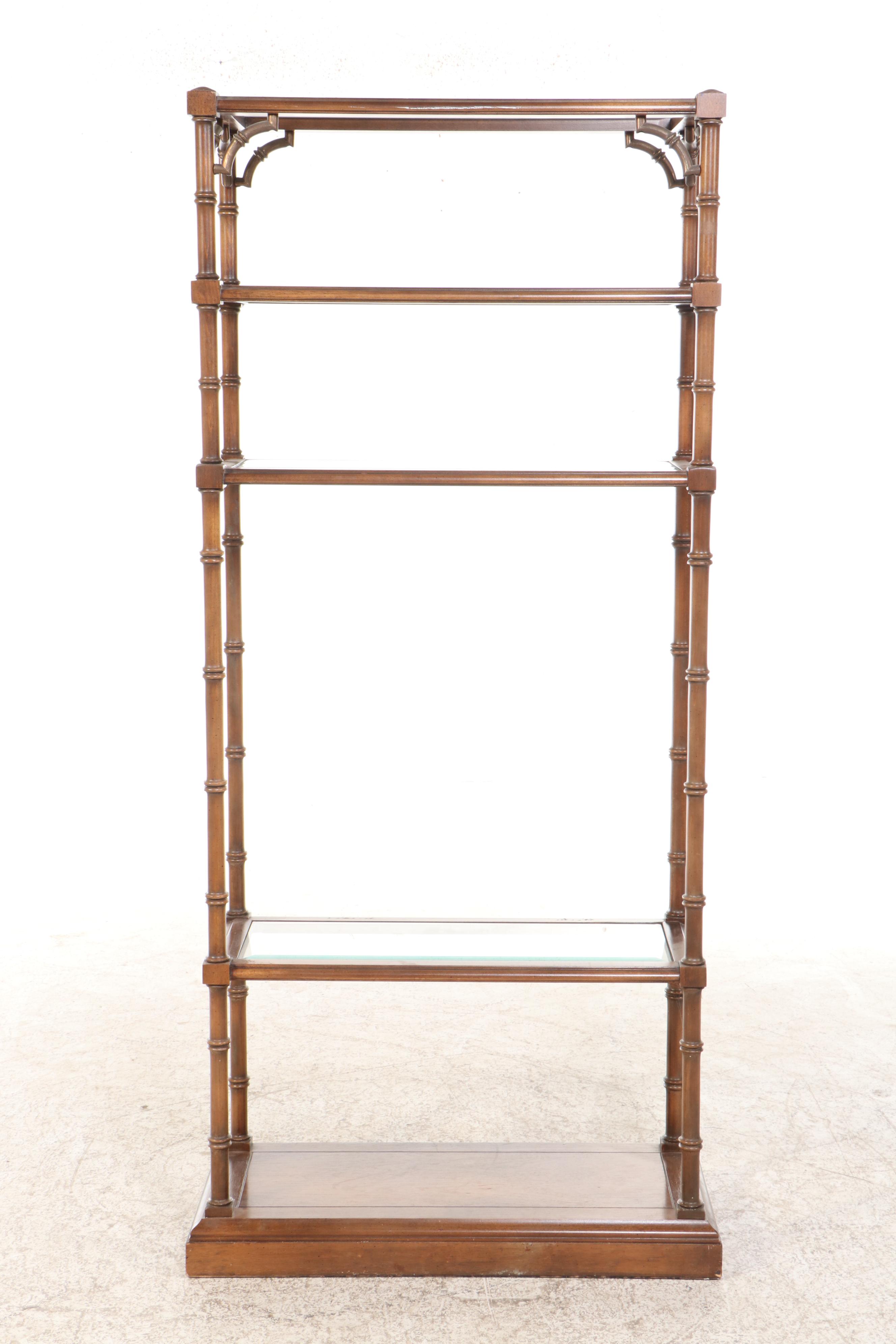 Bamboo Turned Wood Étagère Bookcase with Inset Glass Shelves