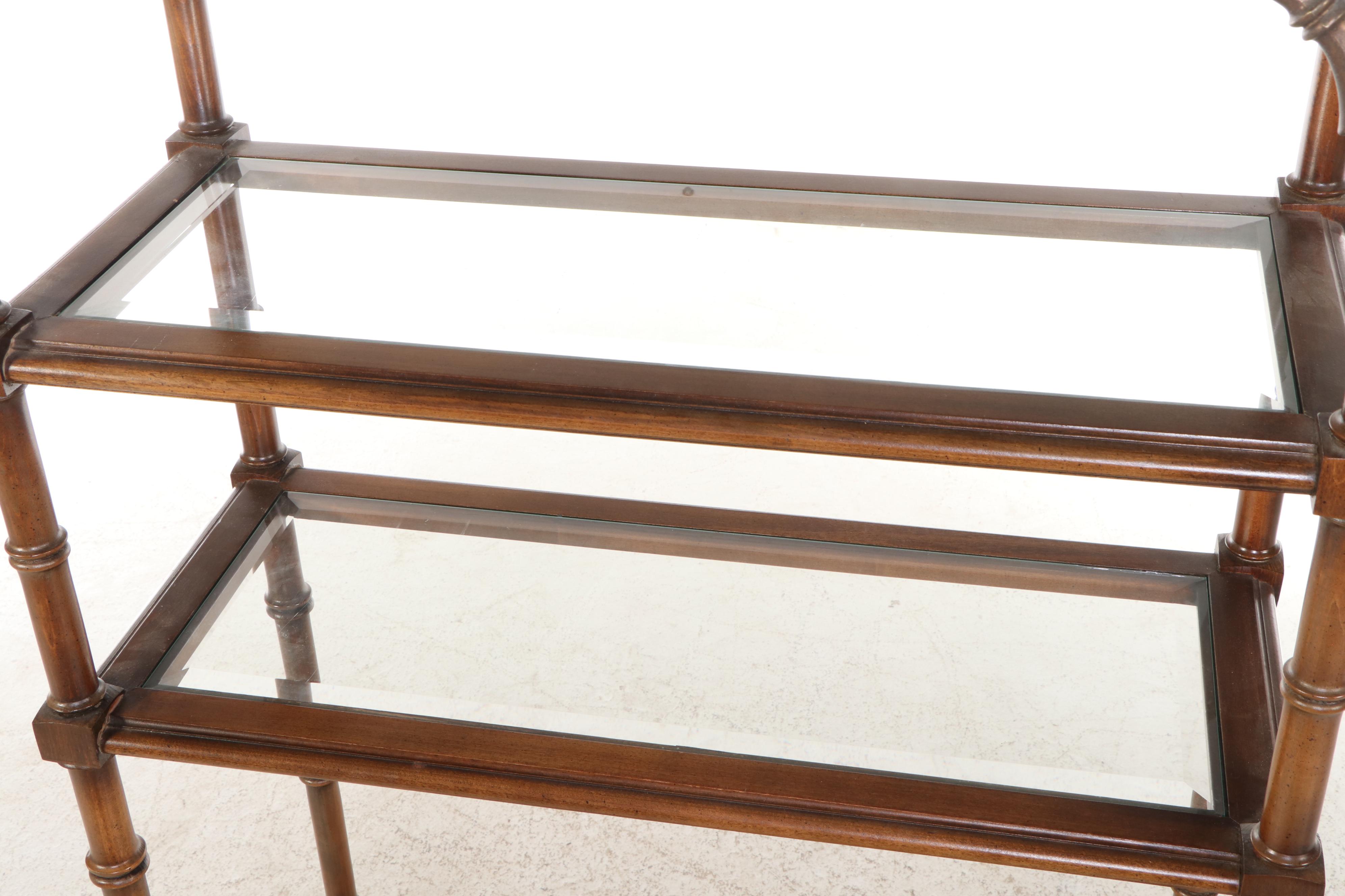 Bamboo Turned Wood Étagère Bookcase with Inset Glass Shelves