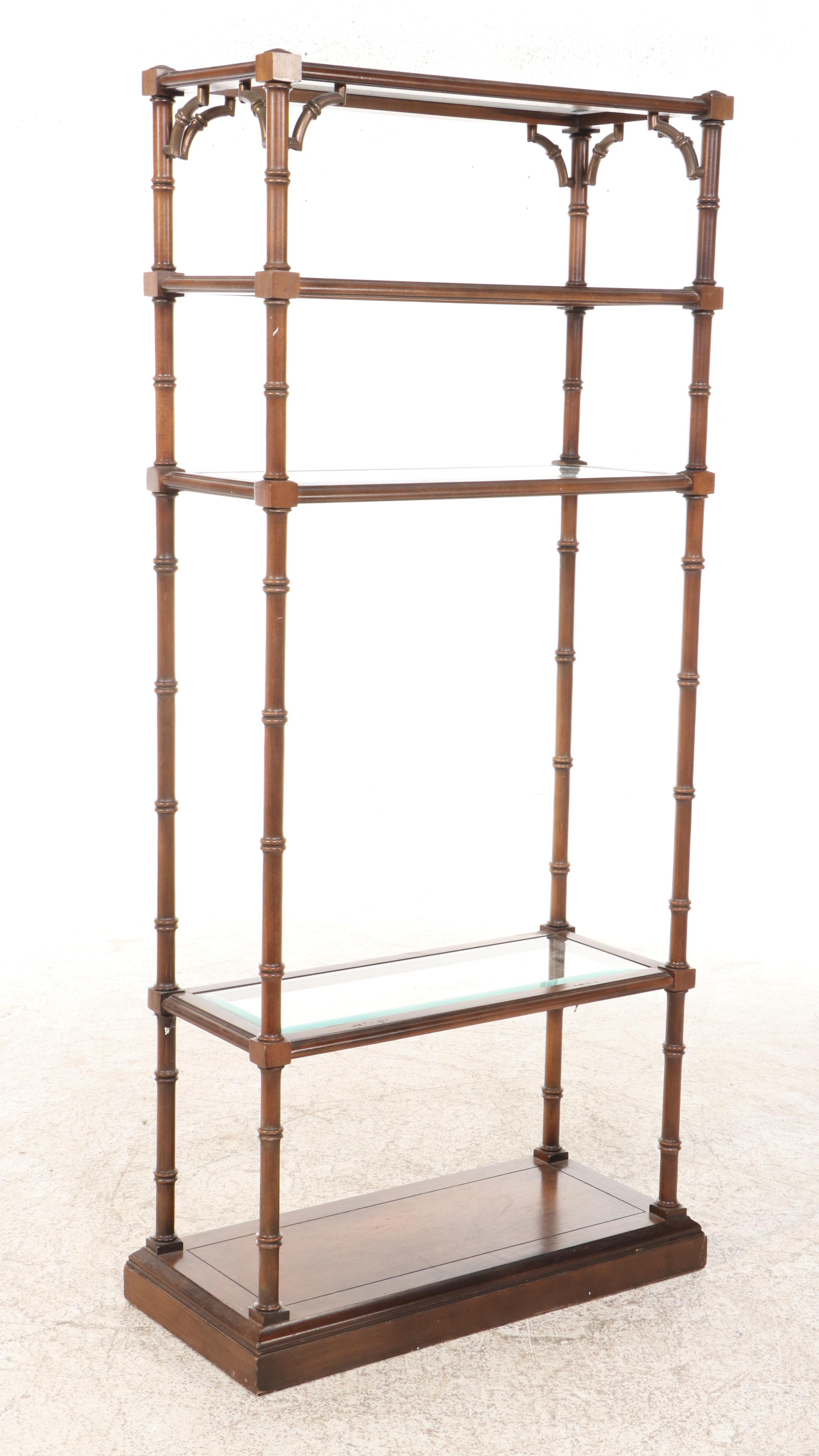 Bamboo Turned Wood Étagère Bookcase with Inset Glass Shelves